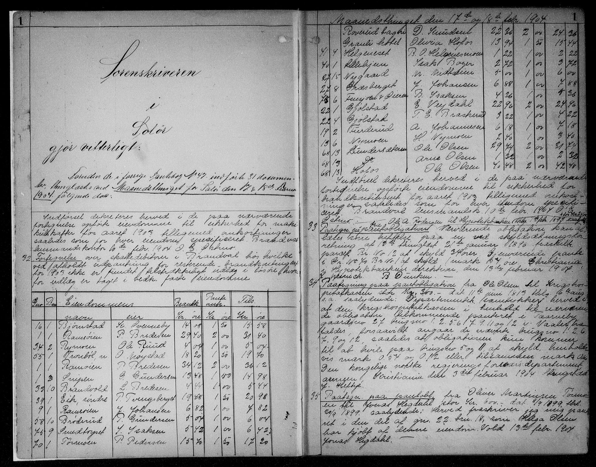 Solør tingrett, AV/SAH-TING-008/H/Hb/Hba/L0048: Mortgage book no. 48, 1904-1906, p. 1