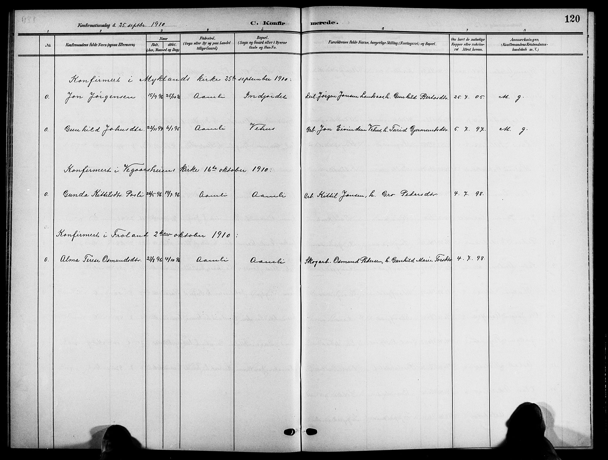 Åmli sokneprestkontor, SAK/1111-0050/F/Fb/Fbc/L0005: Parish register (copy) no. B 5, 1903-1916, p. 121