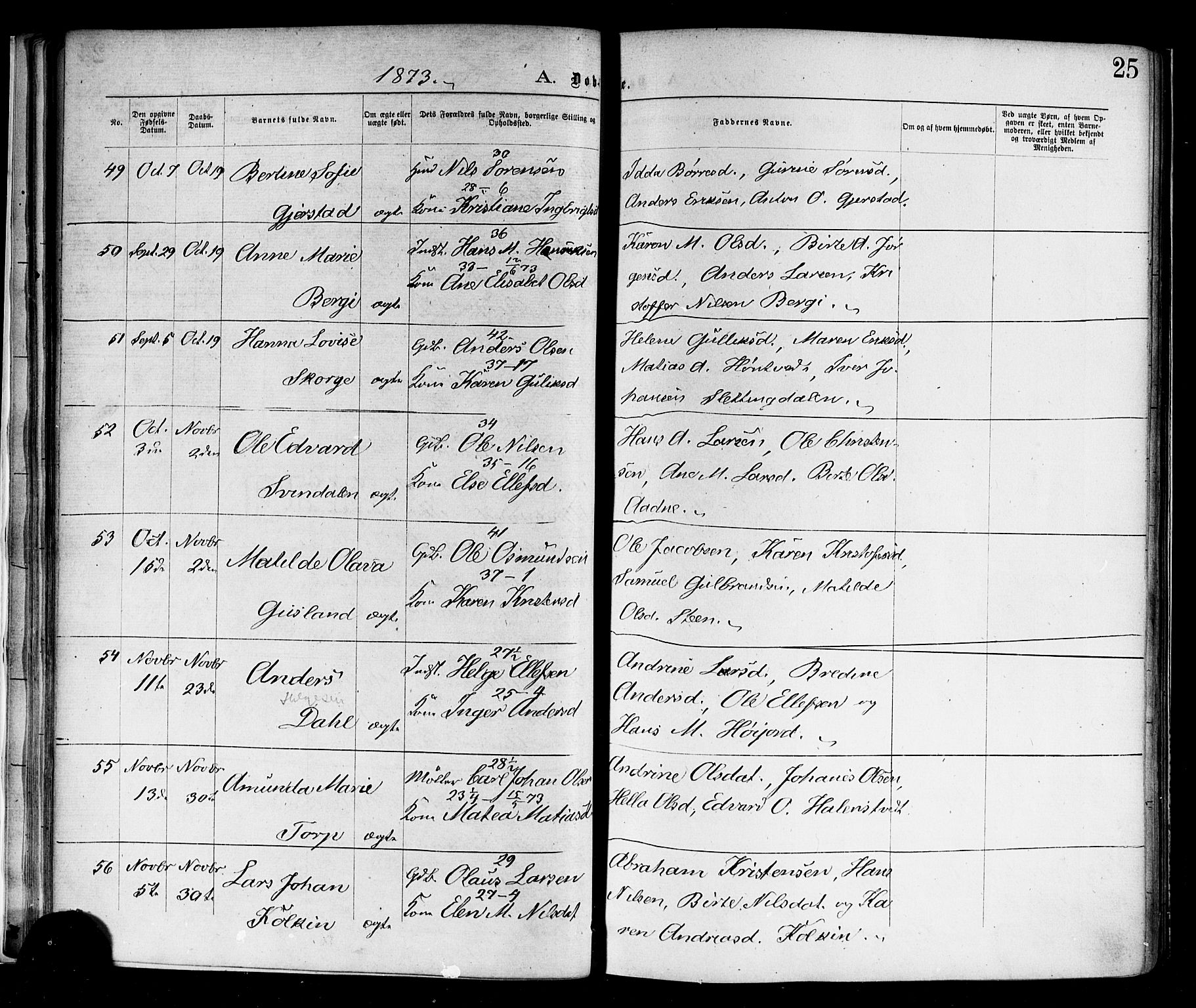 Andebu kirkebøker, AV/SAKO-A-336/F/Fa/L0006: Parish register (official) no. I 6, 1871-1878, p. 25