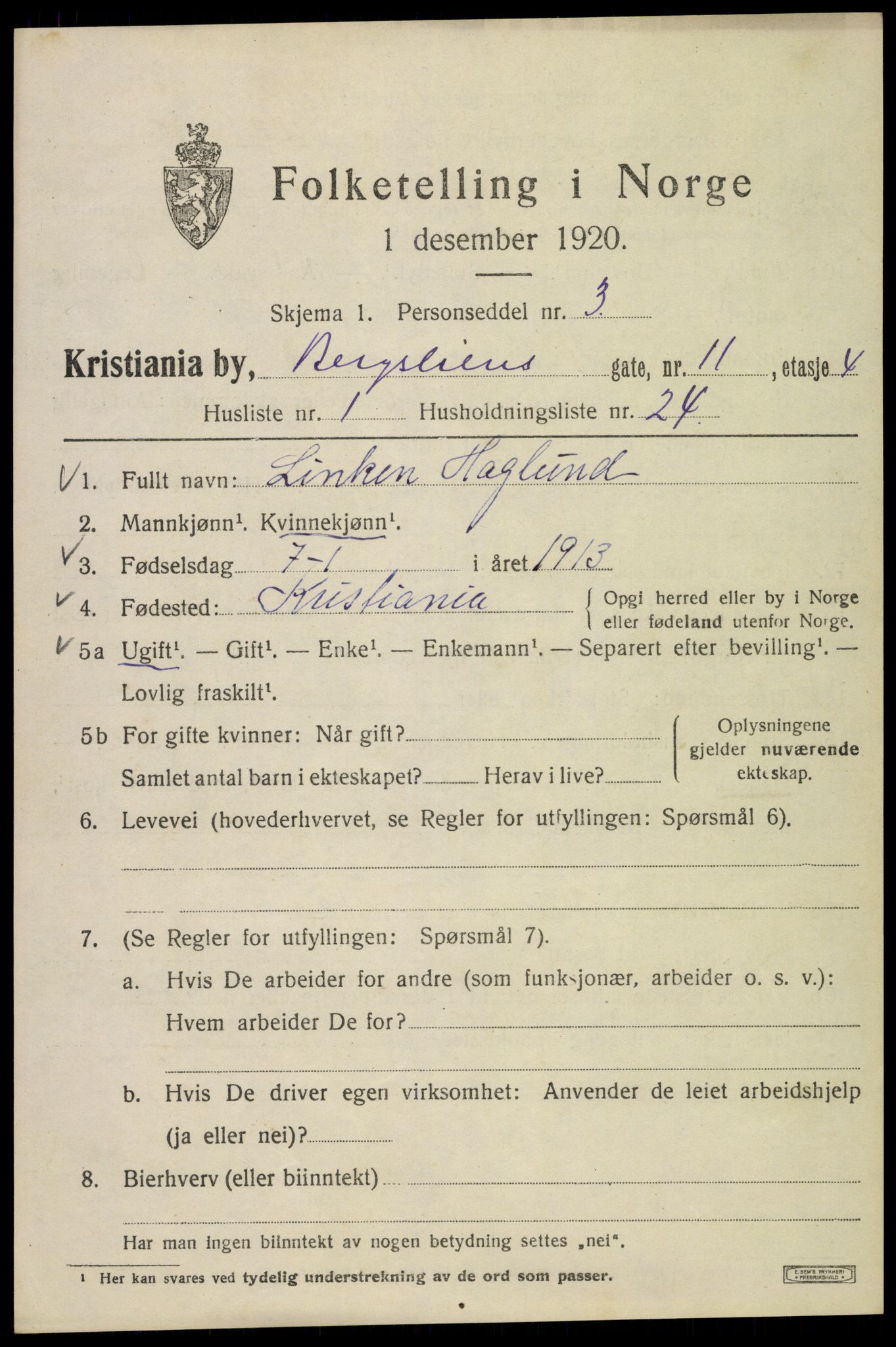 SAO, 1920 census for Kristiania, 1920, p. 154363