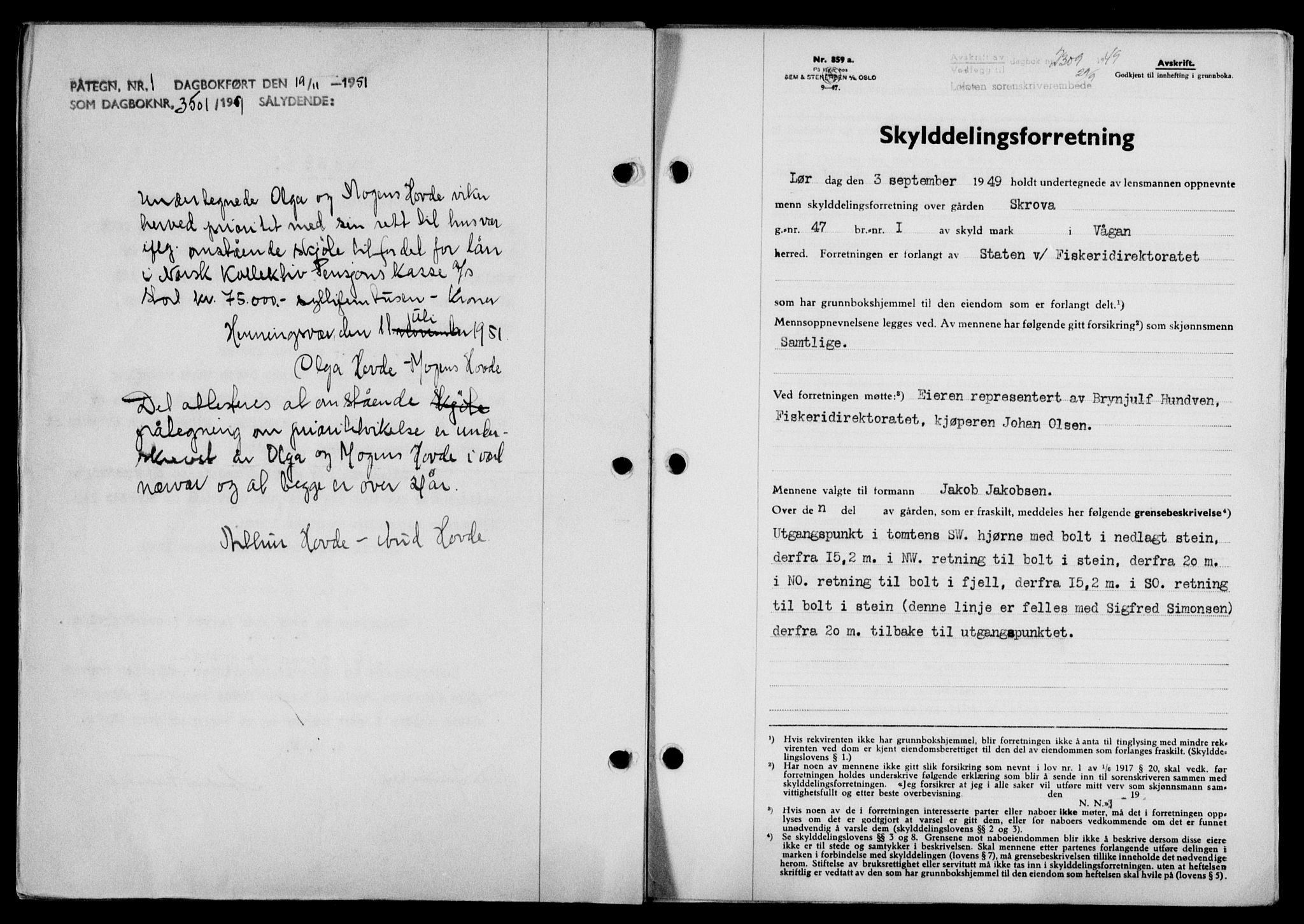 Lofoten sorenskriveri, SAT/A-0017/1/2/2C/L0021a: Mortgage book no. 21a, 1949-1949, Diary no: : 2309/1949