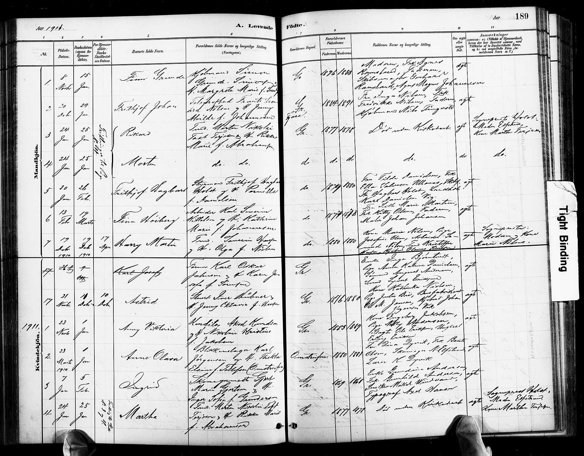 Grimstad sokneprestkontor, SAK/1111-0017/F/Fb/L0001: Parish register (copy) no. B 1, 1881-1922, p. 189