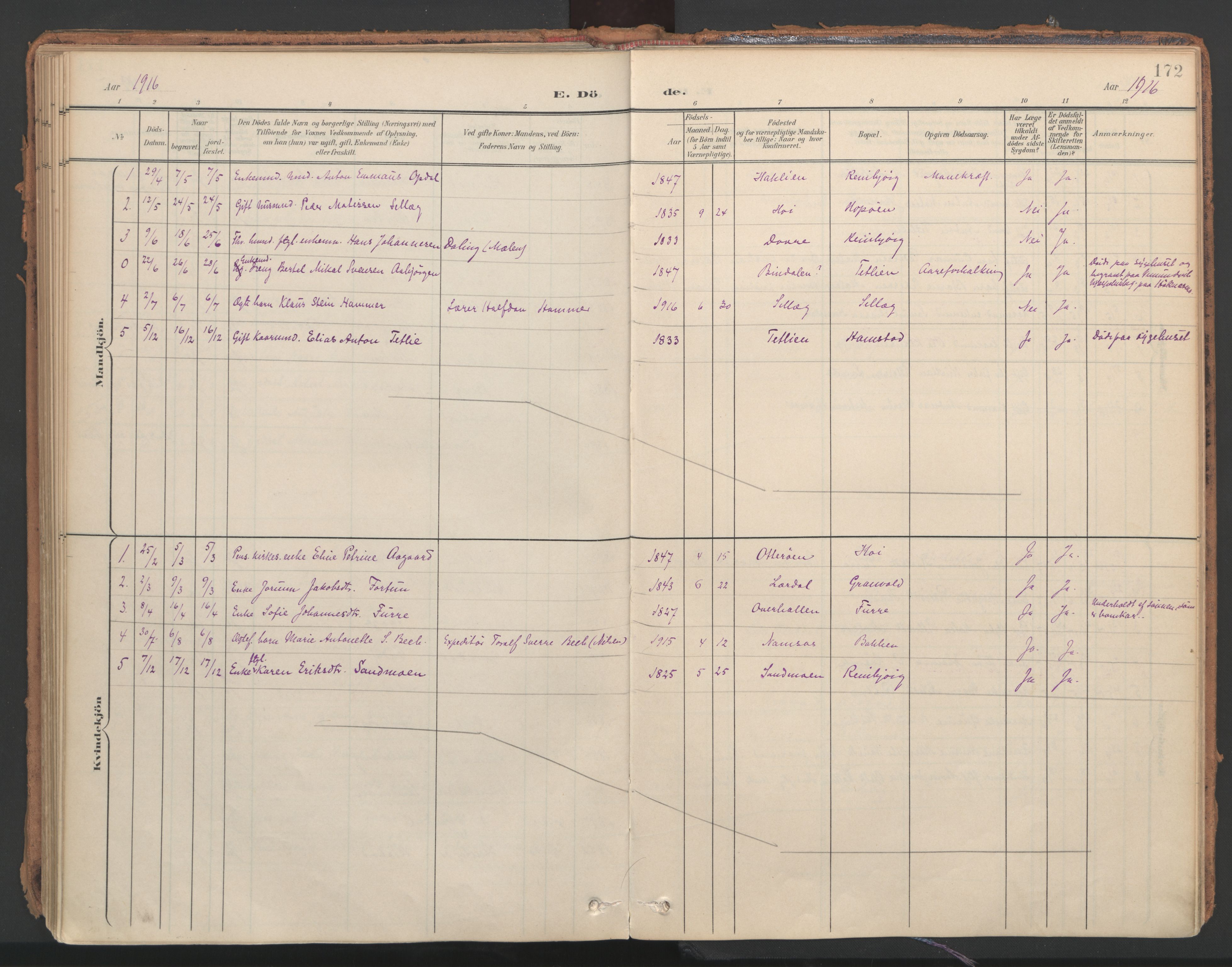 Ministerialprotokoller, klokkerbøker og fødselsregistre - Nord-Trøndelag, SAT/A-1458/766/L0564: Parish register (official) no. 767A02, 1900-1932, p. 172
