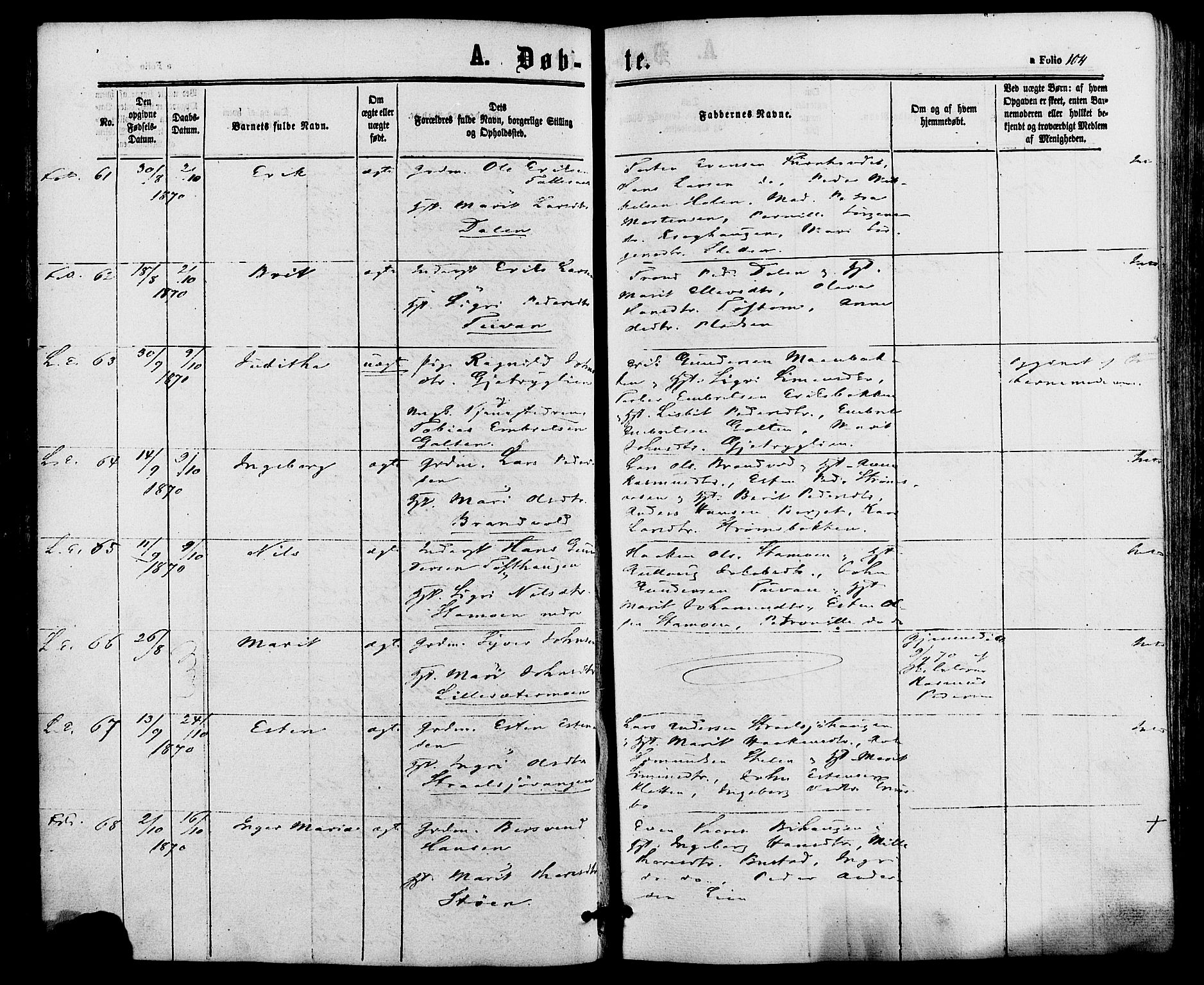 Alvdal prestekontor, AV/SAH-PREST-060/H/Ha/Haa/L0001: Parish register (official) no. 1, 1863-1882, p. 104