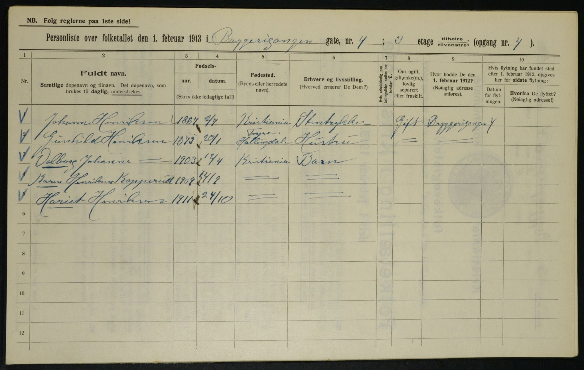 OBA, Municipal Census 1913 for Kristiania, 1913, p. 10149