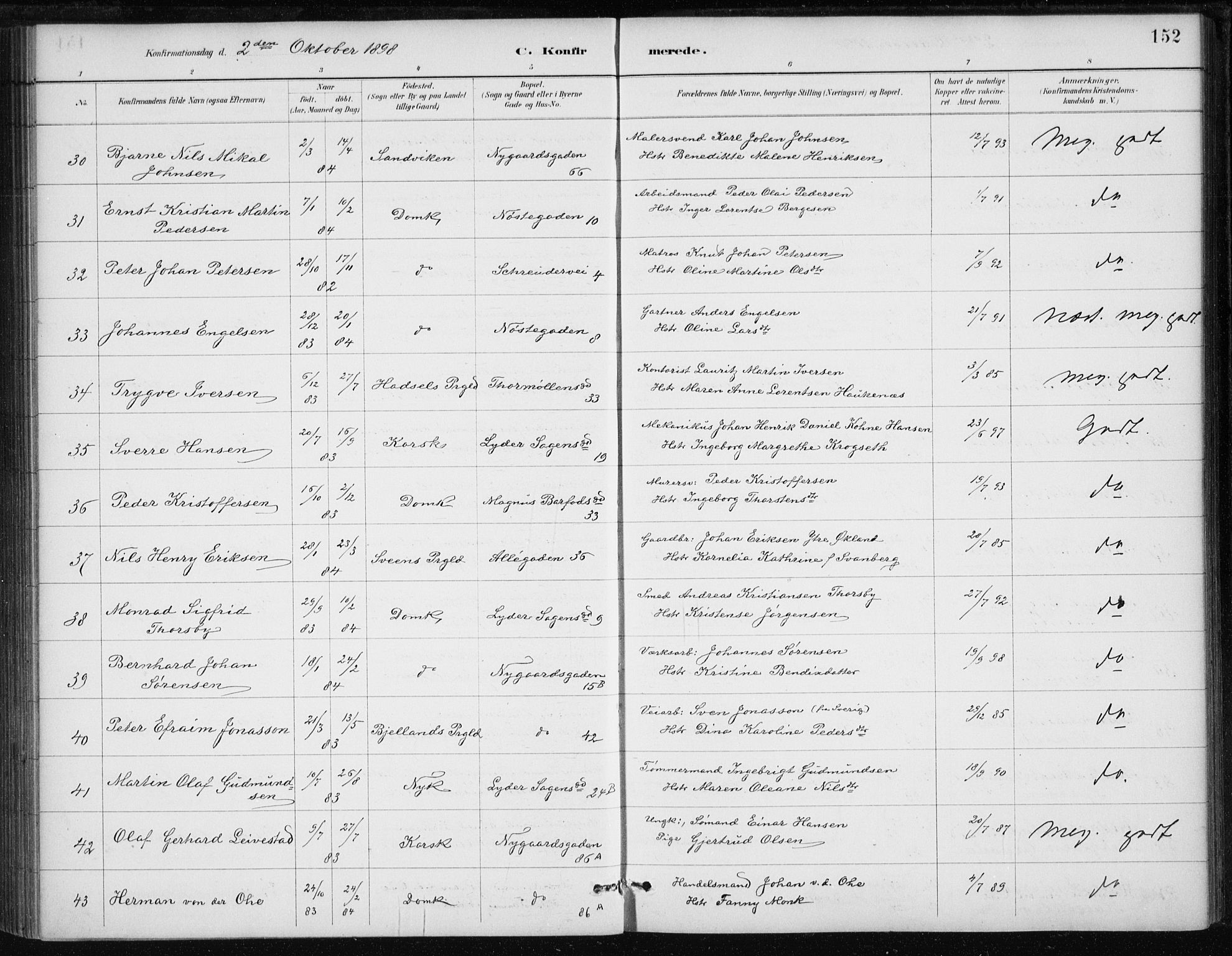 Johanneskirken sokneprestembete, AV/SAB-A-76001/H/Haa/L0008: Parish register (official) no. C 1, 1885-1907, p. 152