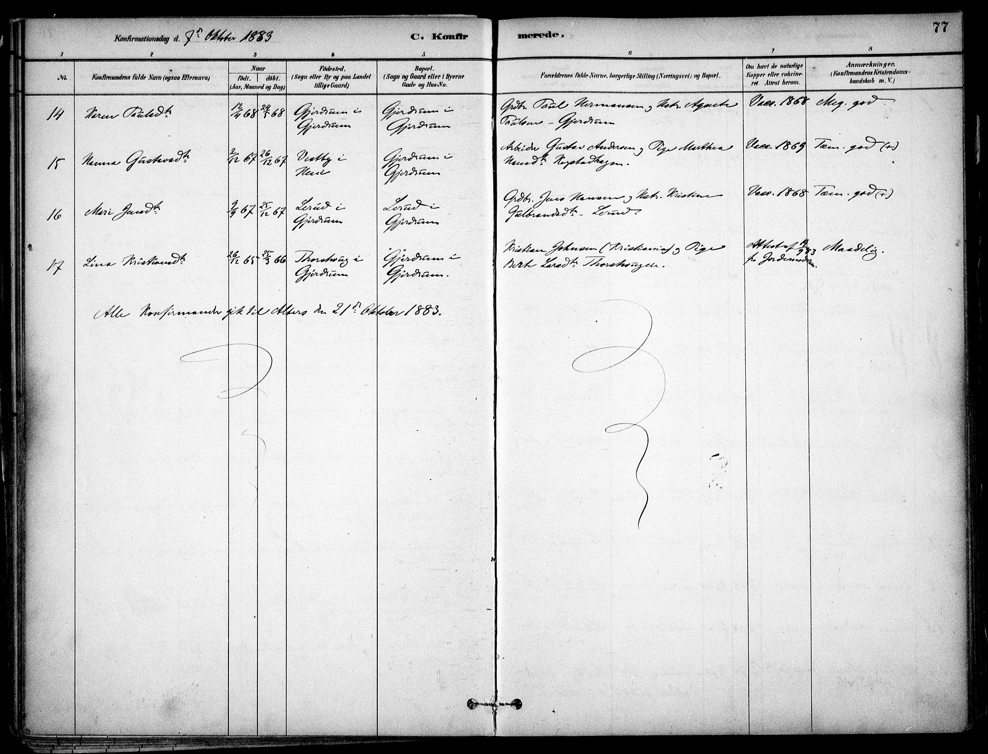 Gjerdrum prestekontor Kirkebøker, SAO/A-10412b/F/Fa/L0009: Parish register (official) no. I 9, 1881-1916, p. 77