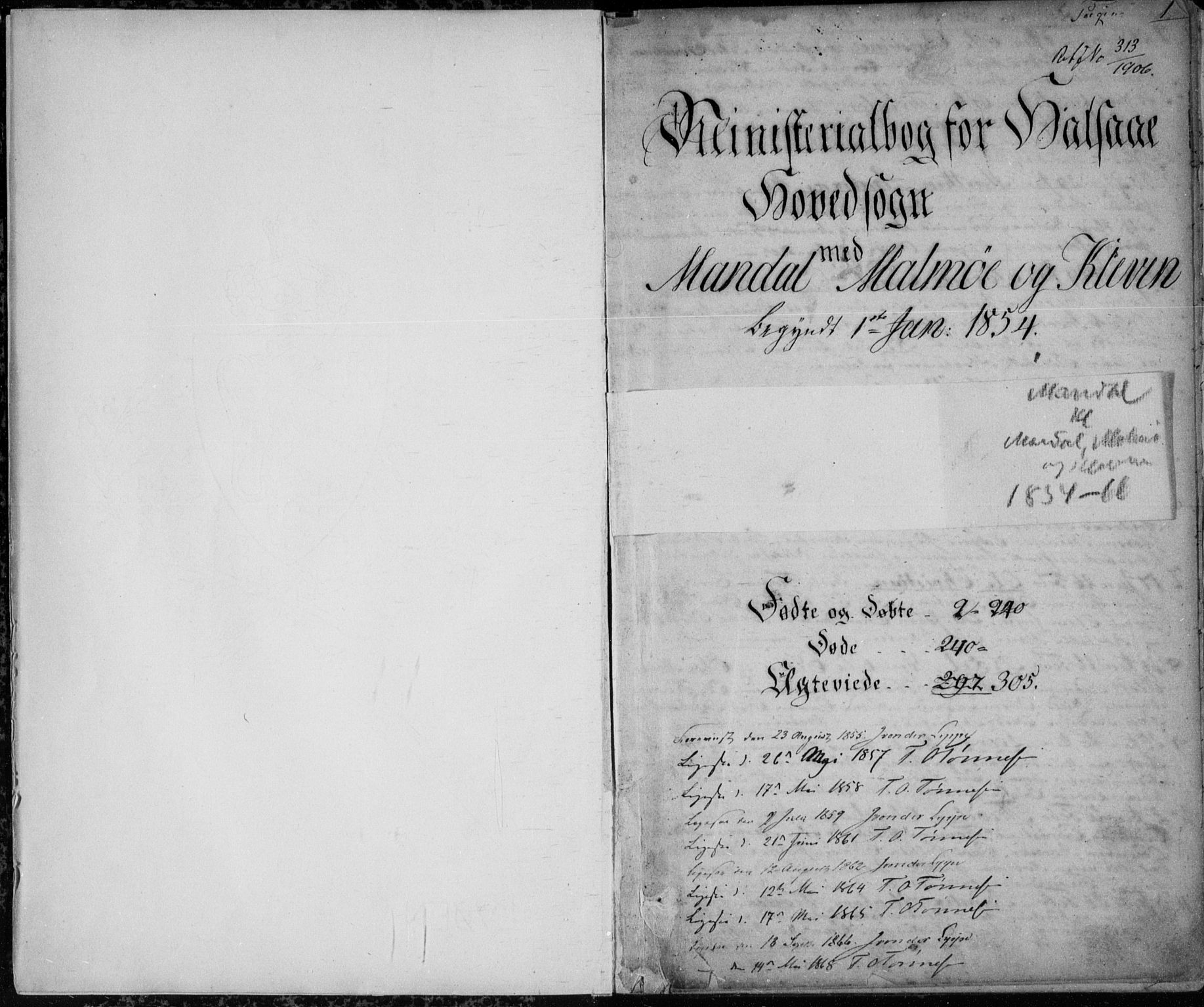 Mandal sokneprestkontor, SAK/1111-0030/F/Fb/Fba/L0008: Parish register (copy) no. B 2, 1854-1868, p. 1