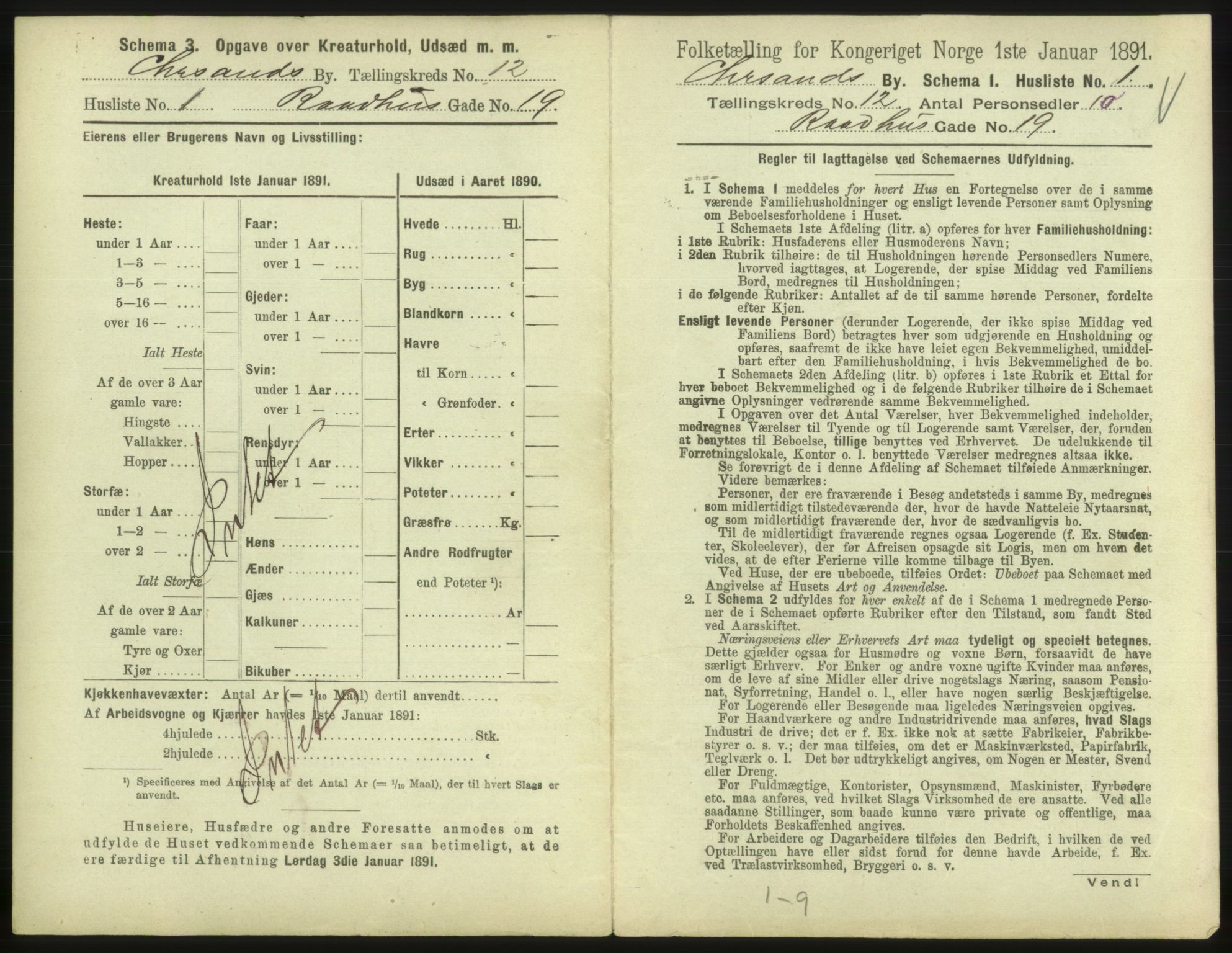 RA, 1891 census for 1001 Kristiansand, 1891, p. 848