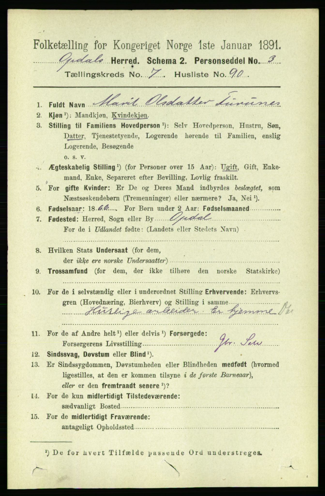 RA, 1891 census for 1634 Oppdal, 1891, p. 4040