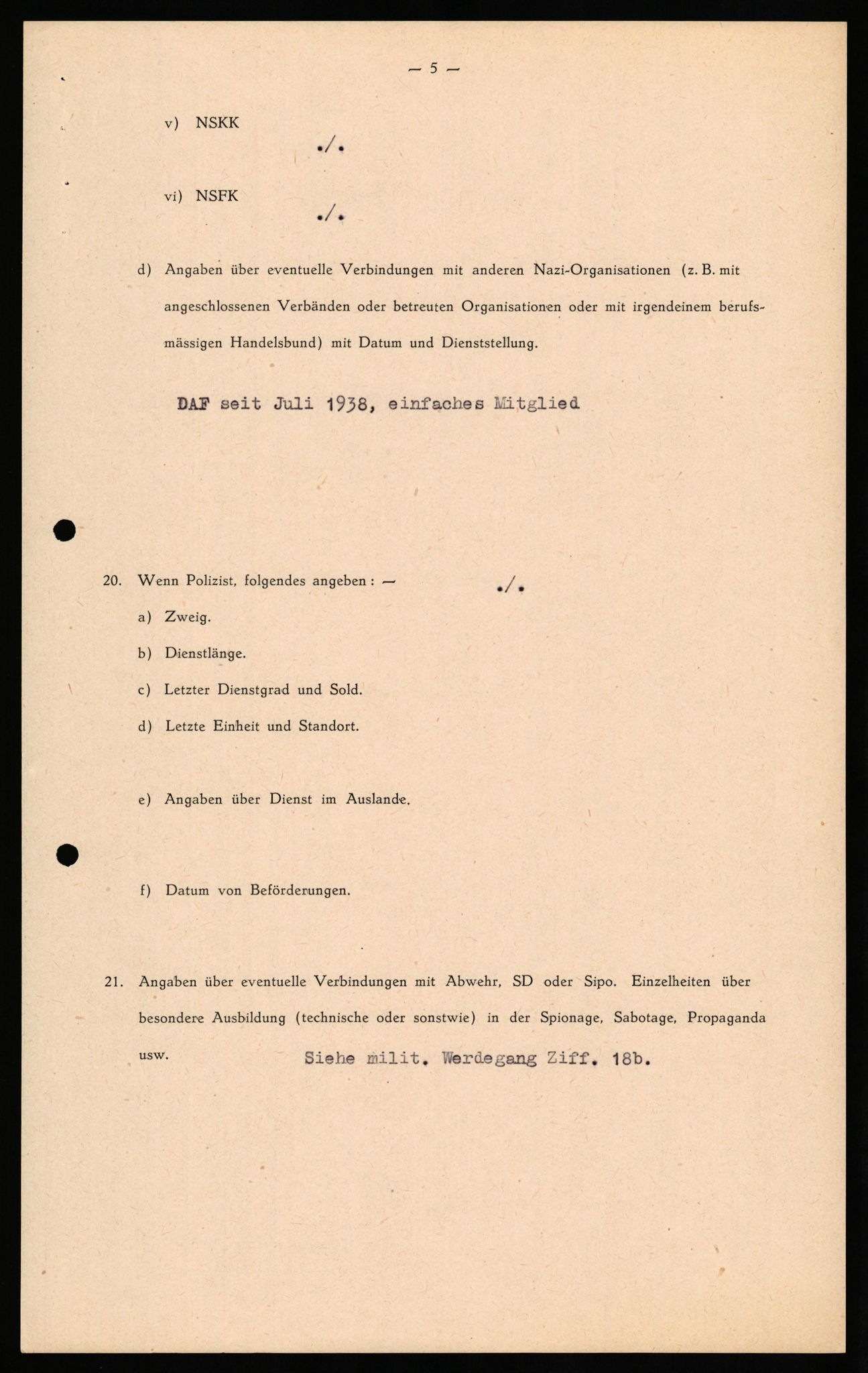 Forsvaret, Forsvarets overkommando II, RA/RAFA-3915/D/Db/L0030: CI Questionaires. Tyske okkupasjonsstyrker i Norge. Tyskere., 1945-1946, p. 330