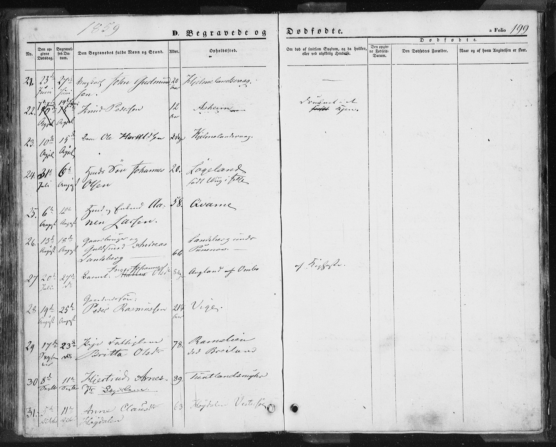 Hjelmeland sokneprestkontor, AV/SAST-A-101843/01/IV/L0009: Parish register (official) no. A 9, 1846-1860, p. 199