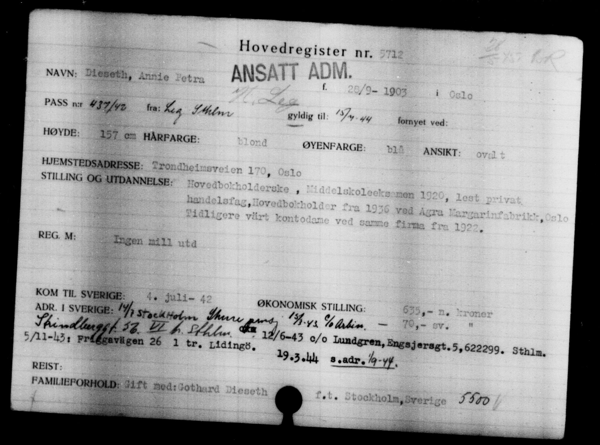 Utenriksstasjonene, Legasjonen i Stockholm, Flyktningkontoret, AV/RA-S-6753/V/Va/L0004: Kjesäterkartoteket, flyktninger med registreringsnr. 3496-6610, 1940-1945, p. 2565