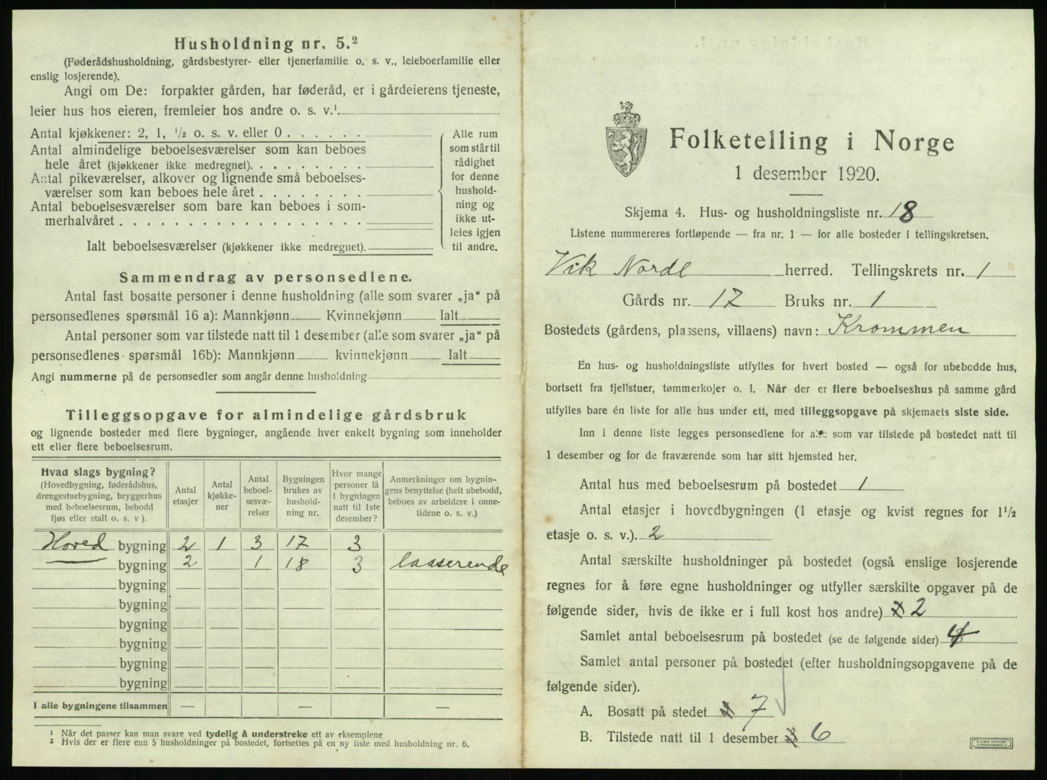 SAT, 1920 census for Vik, 1920, p. 71