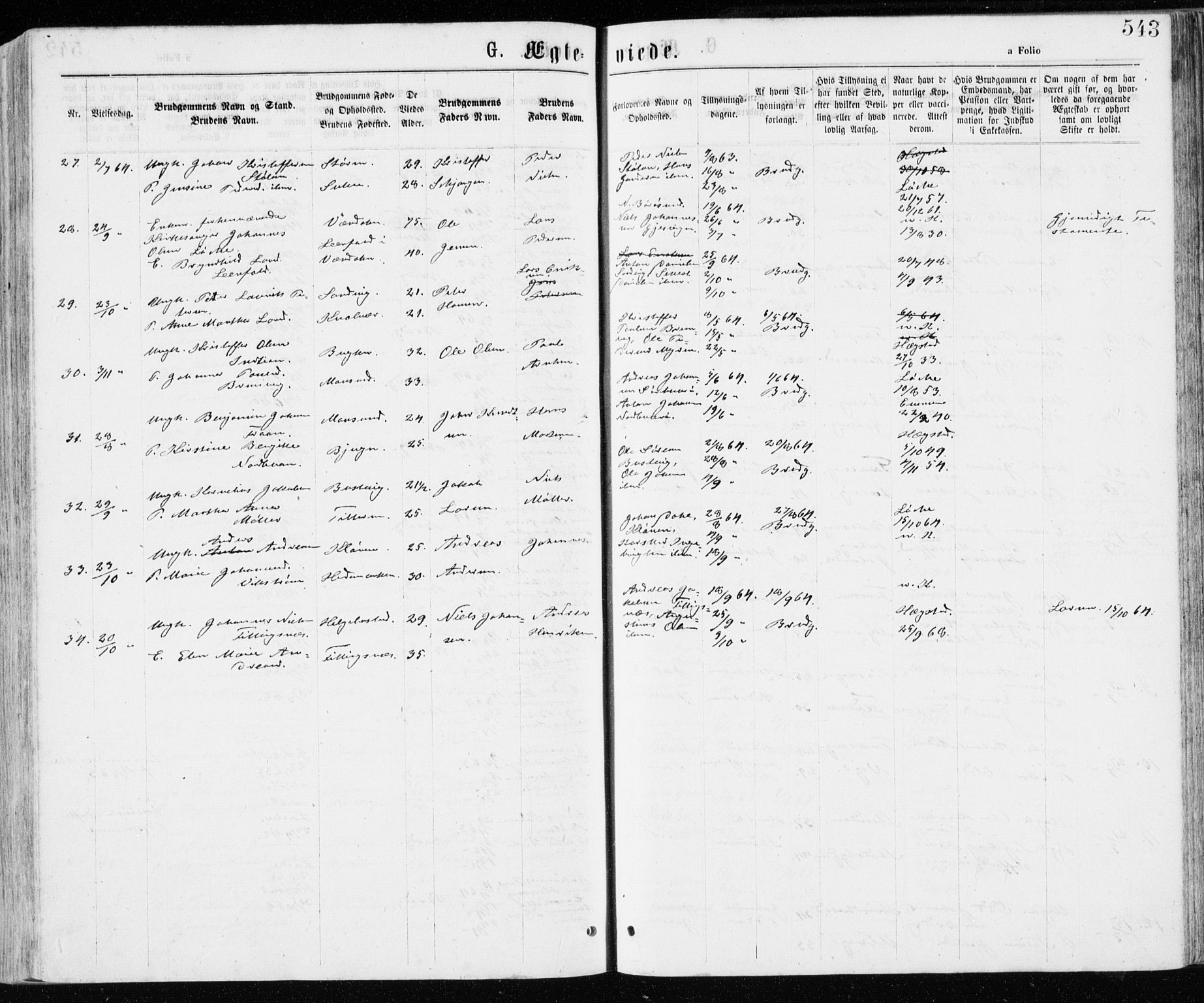 Ministerialprotokoller, klokkerbøker og fødselsregistre - Sør-Trøndelag, SAT/A-1456/640/L0576: Parish register (official) no. 640A01, 1846-1876, p. 543