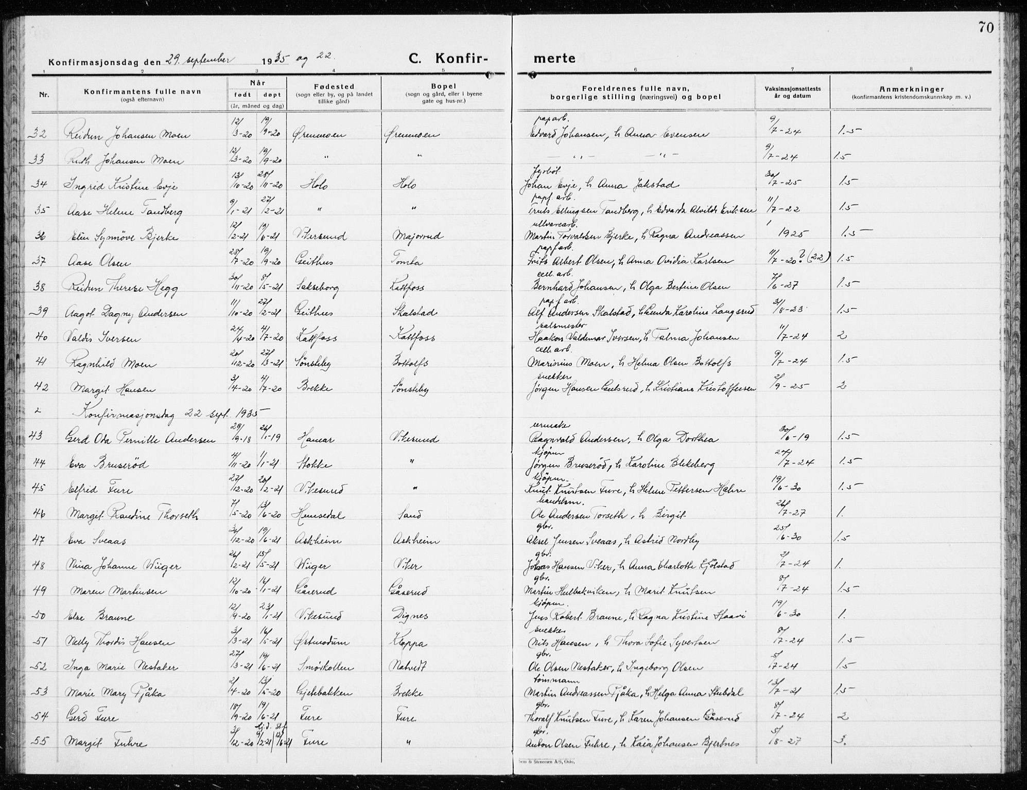 Modum kirkebøker, AV/SAKO-A-234/G/Ga/L0013: Parish register (copy) no. I 13, 1925-1938, p. 70