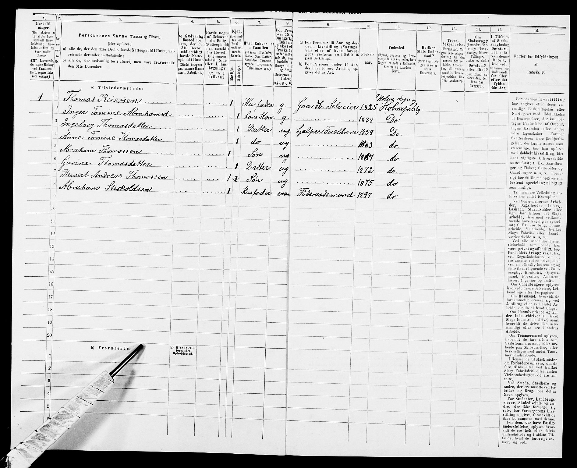SAK, 1875 census for 1020P Holum, 1875, p. 453