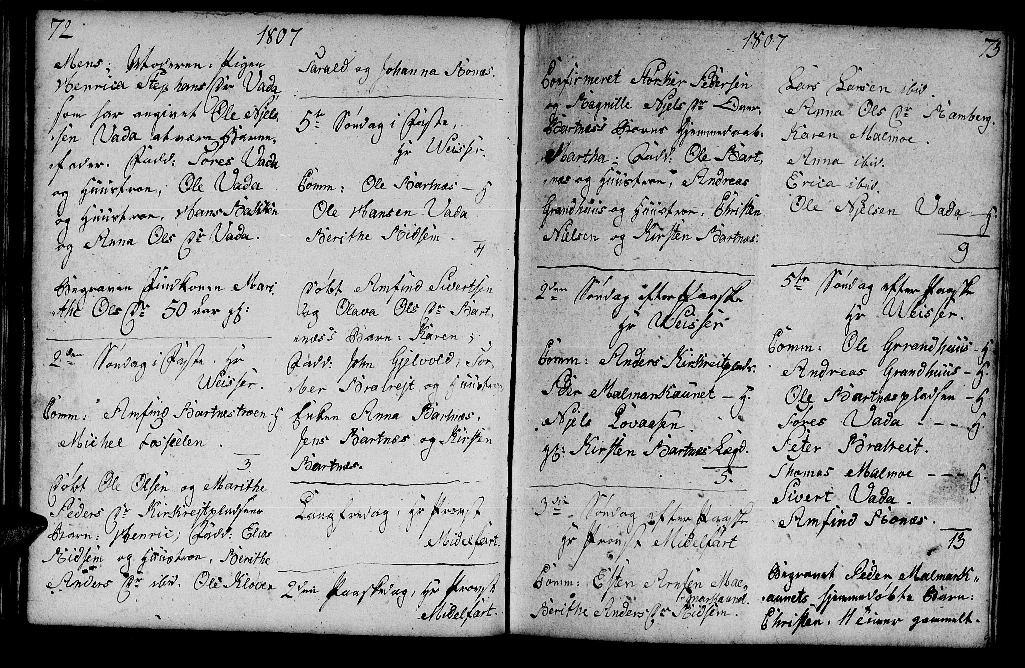 Ministerialprotokoller, klokkerbøker og fødselsregistre - Nord-Trøndelag, SAT/A-1458/745/L0432: Parish register (copy) no. 745C01, 1802-1814, p. 72-73