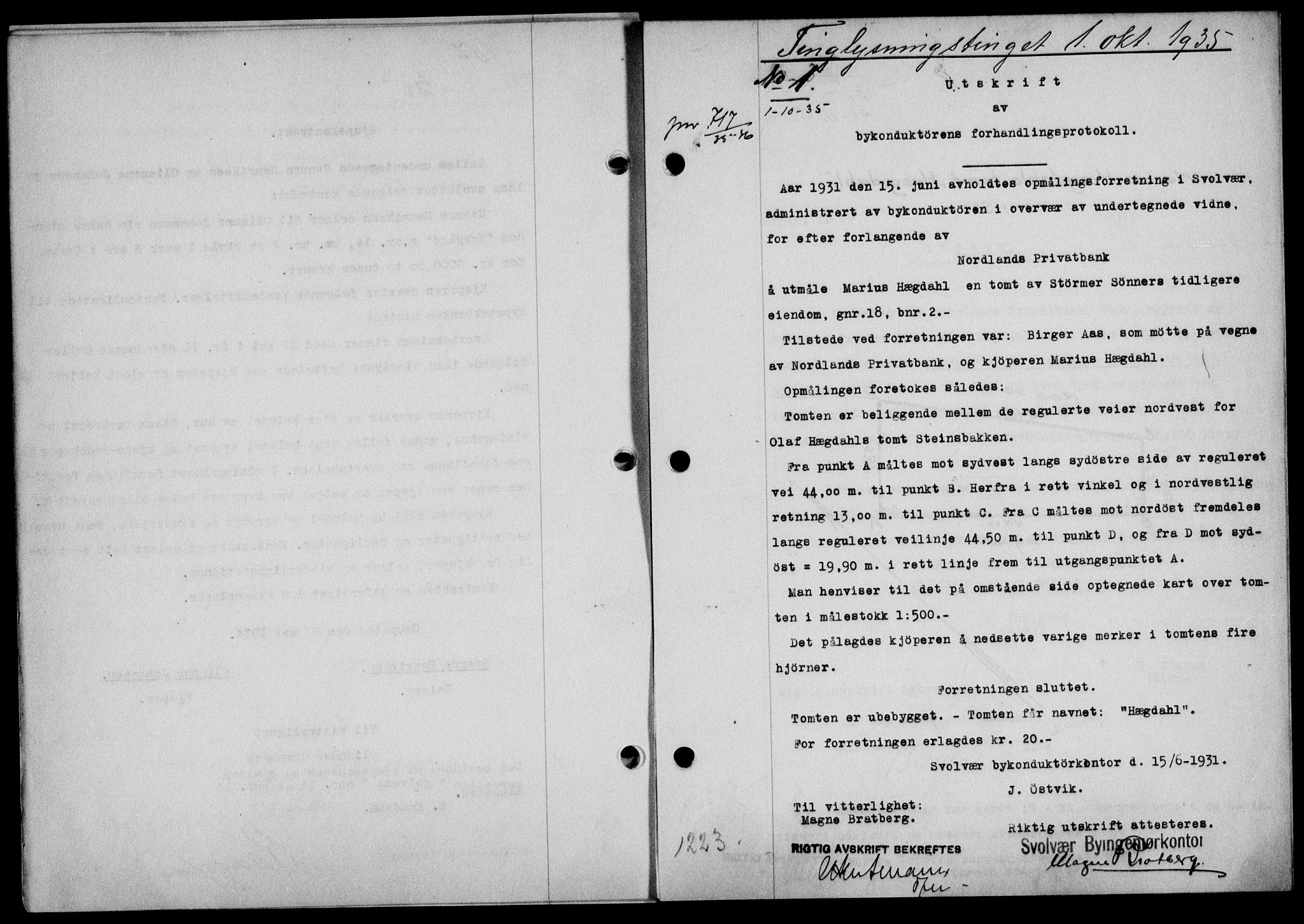 Lofoten sorenskriveri, SAT/A-0017/1/2/2C/L0032b: Mortgage book no. 32b, 1935-1935, Deed date: 01.10.1935