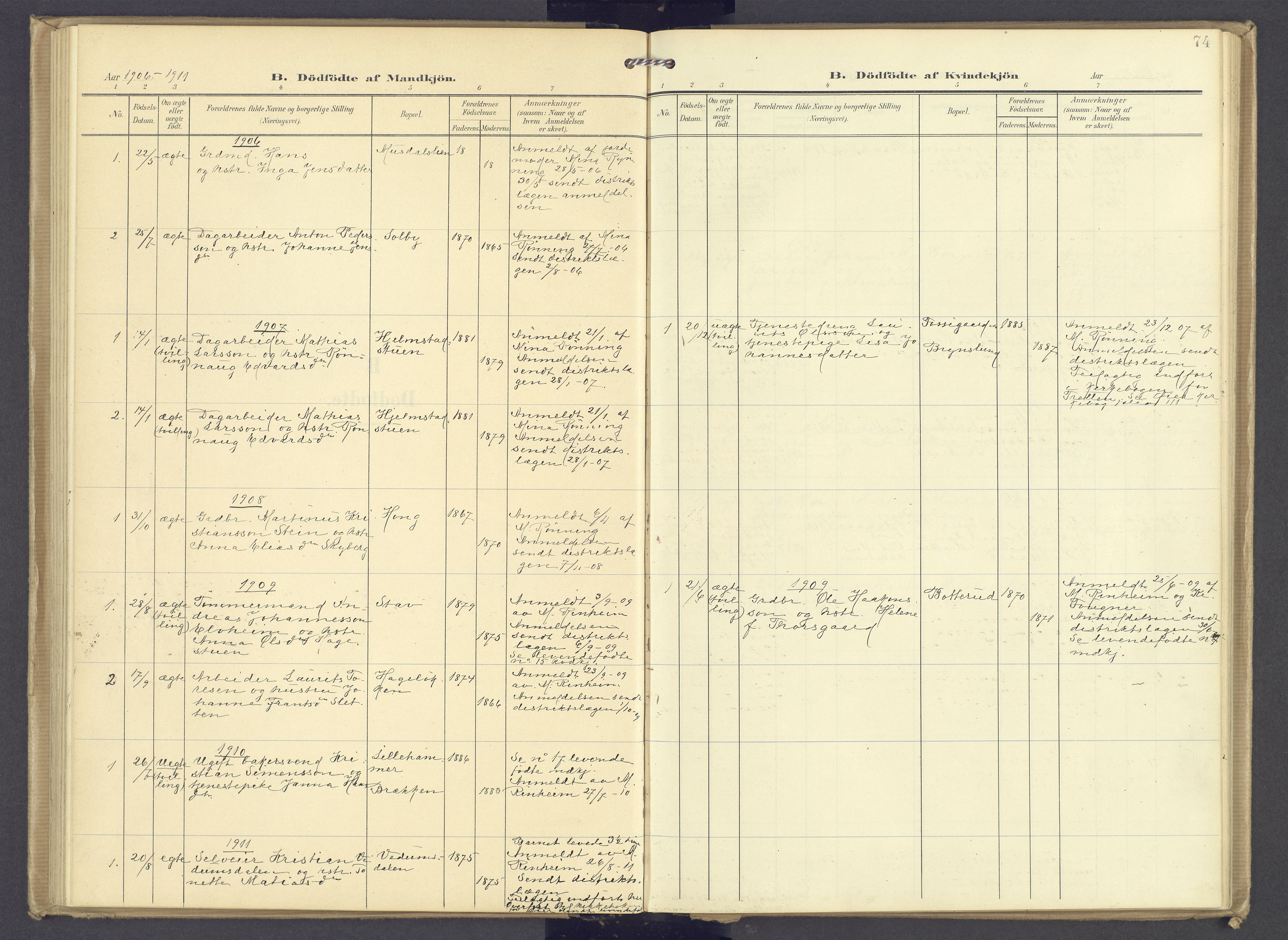 Øyer prestekontor, SAH/PREST-084/H/Ha/Haa/L0013: Parish register (official) no. 13, 1905-1920, p. 74