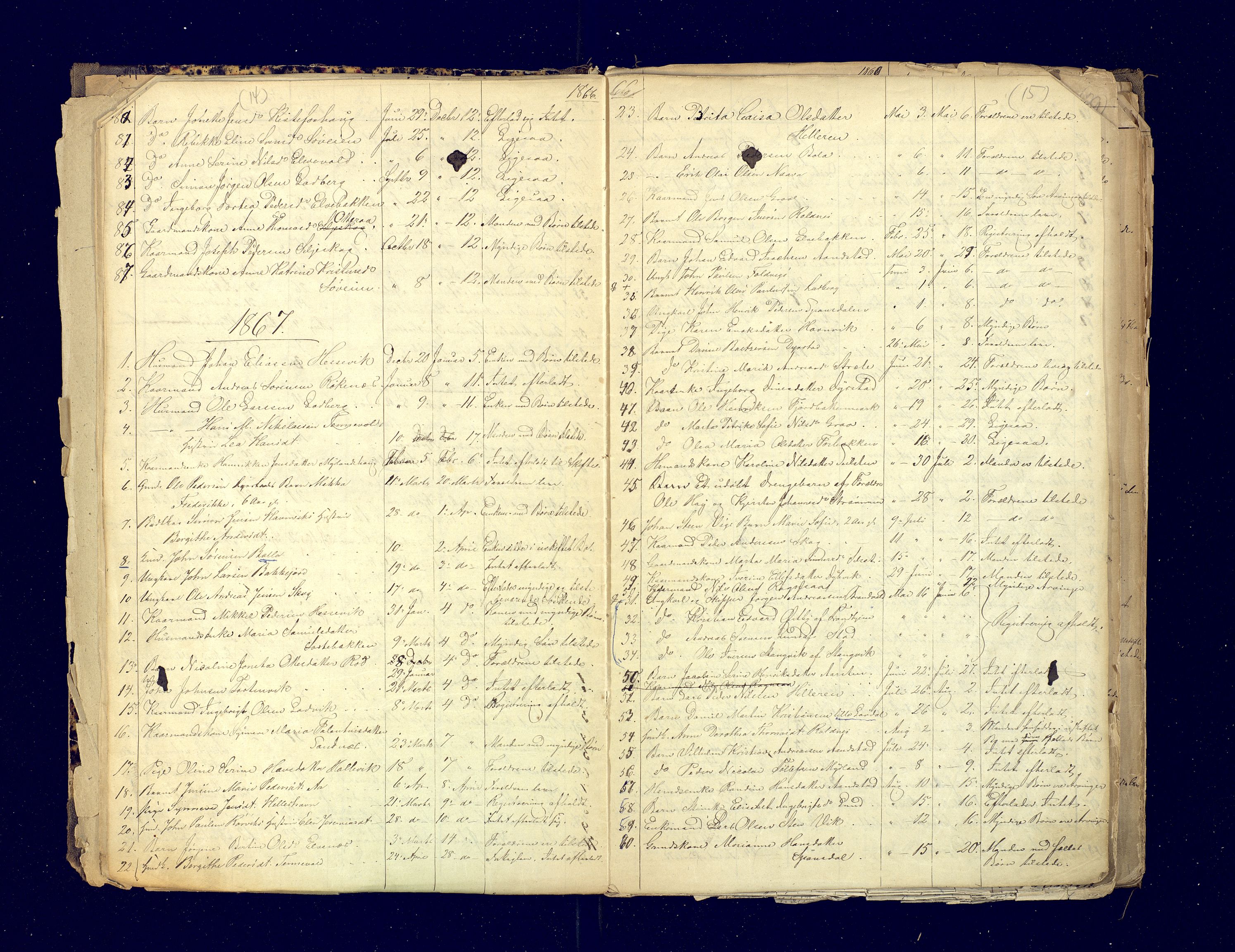 Ibestad lensmannskontor, AV/SATØ-S-1499/F/Fm/Fma/L0141: Dødsfallsprotokoll for Ibestad lensmannsdistrikt, 1863-1899, p. 14-15