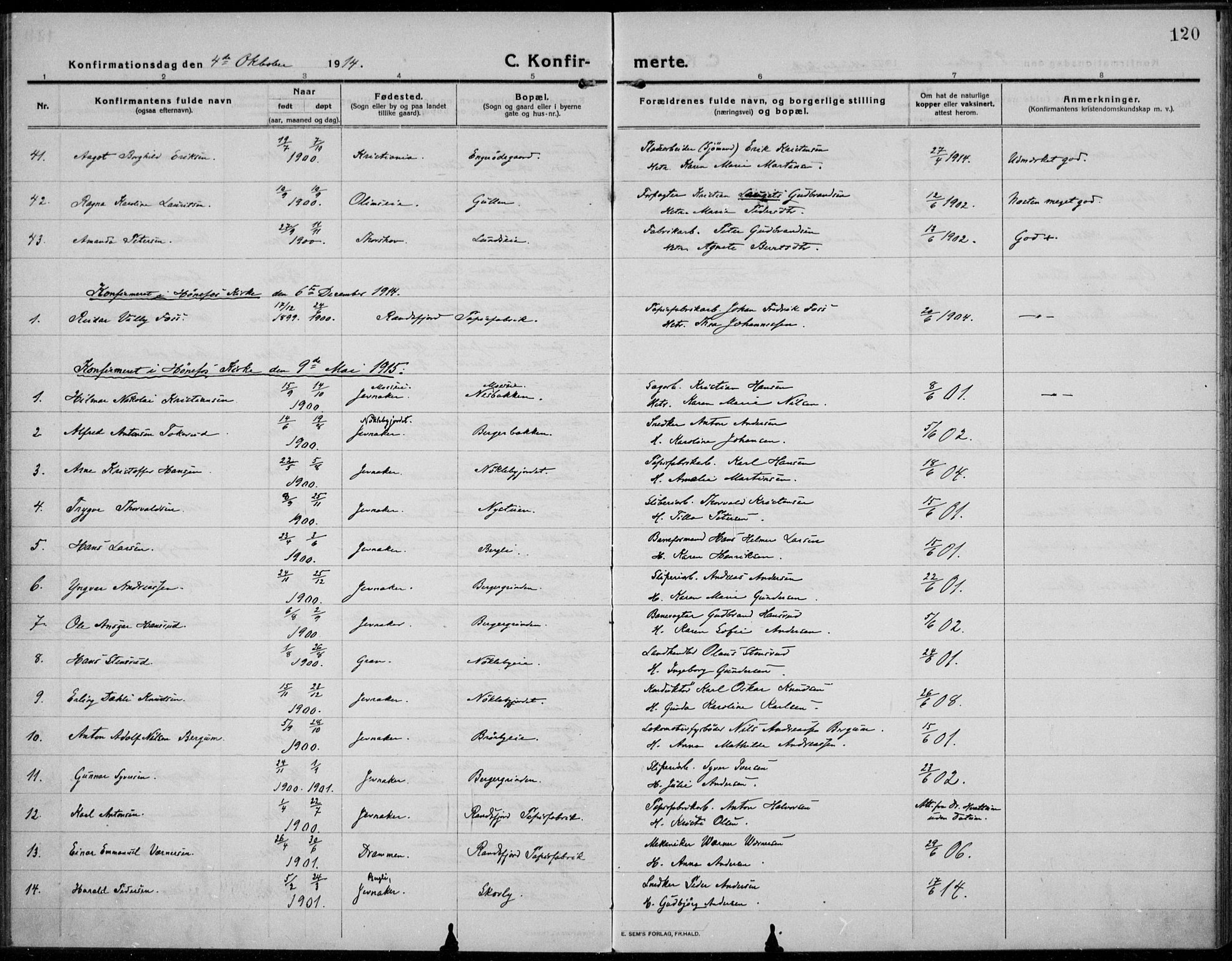 Jevnaker prestekontor, AV/SAH-PREST-116/H/Ha/Haa/L0012: Parish register (official) no. 12, 1914-1924, p. 120