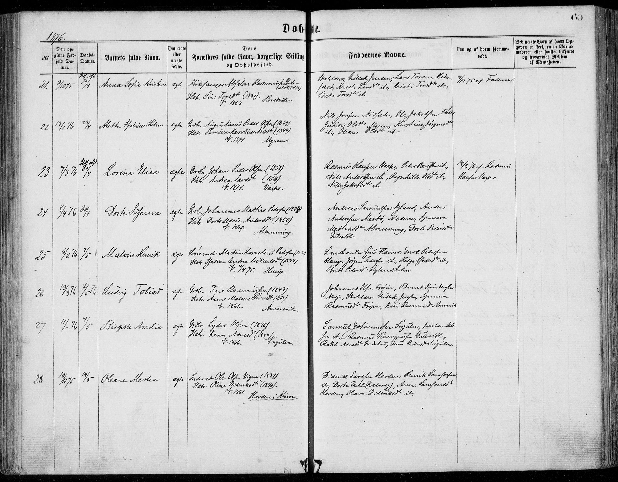 Bremanger sokneprestembete, SAB/A-82201/H/Haa/Haaa/L0001: Parish register (official) no. A  1, 1864-1883, p. 60