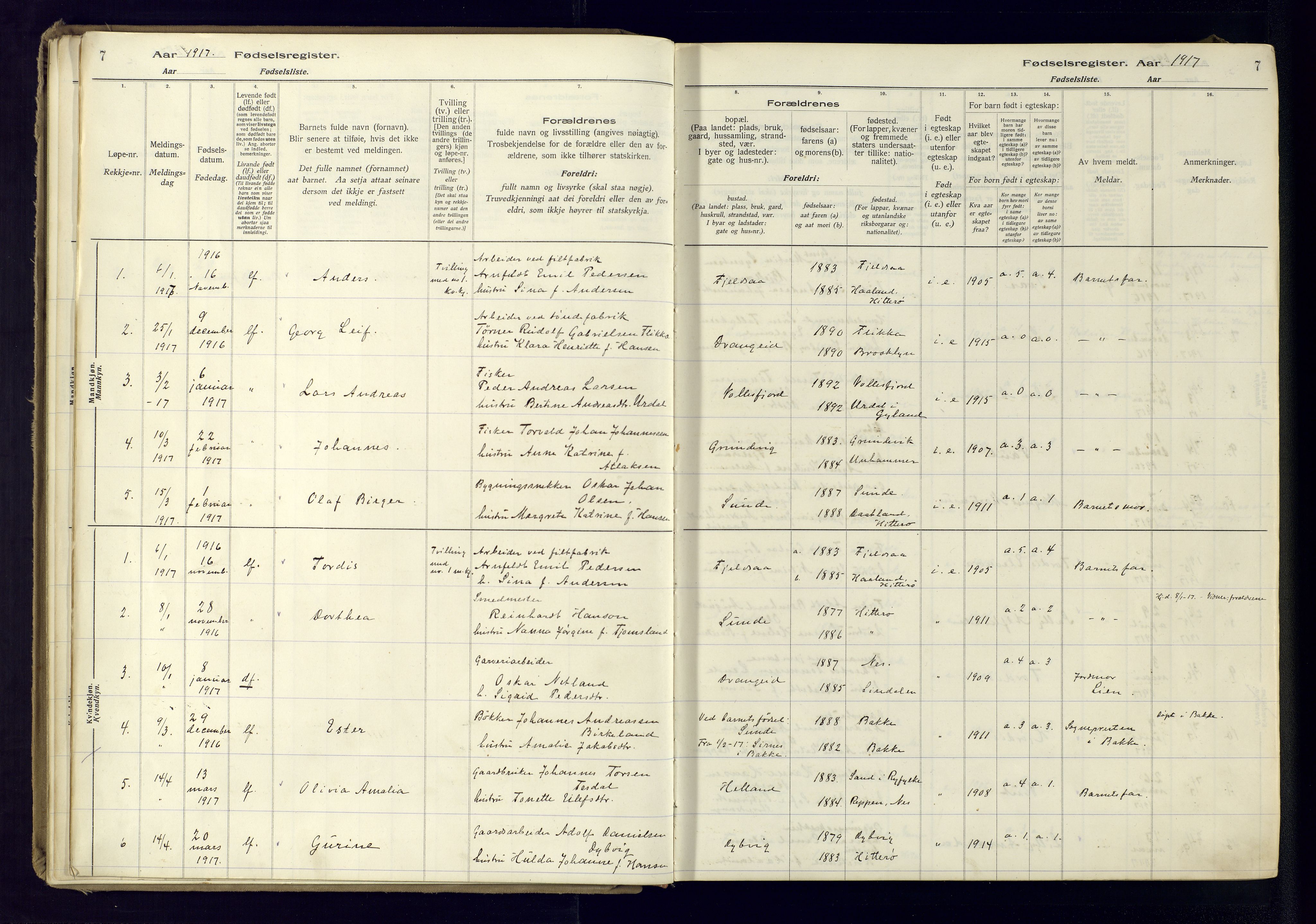 Flekkefjord sokneprestkontor, SAK/1111-0012/J/Ja/L0005: Birth register no. 5, 1916-1950, p. 7