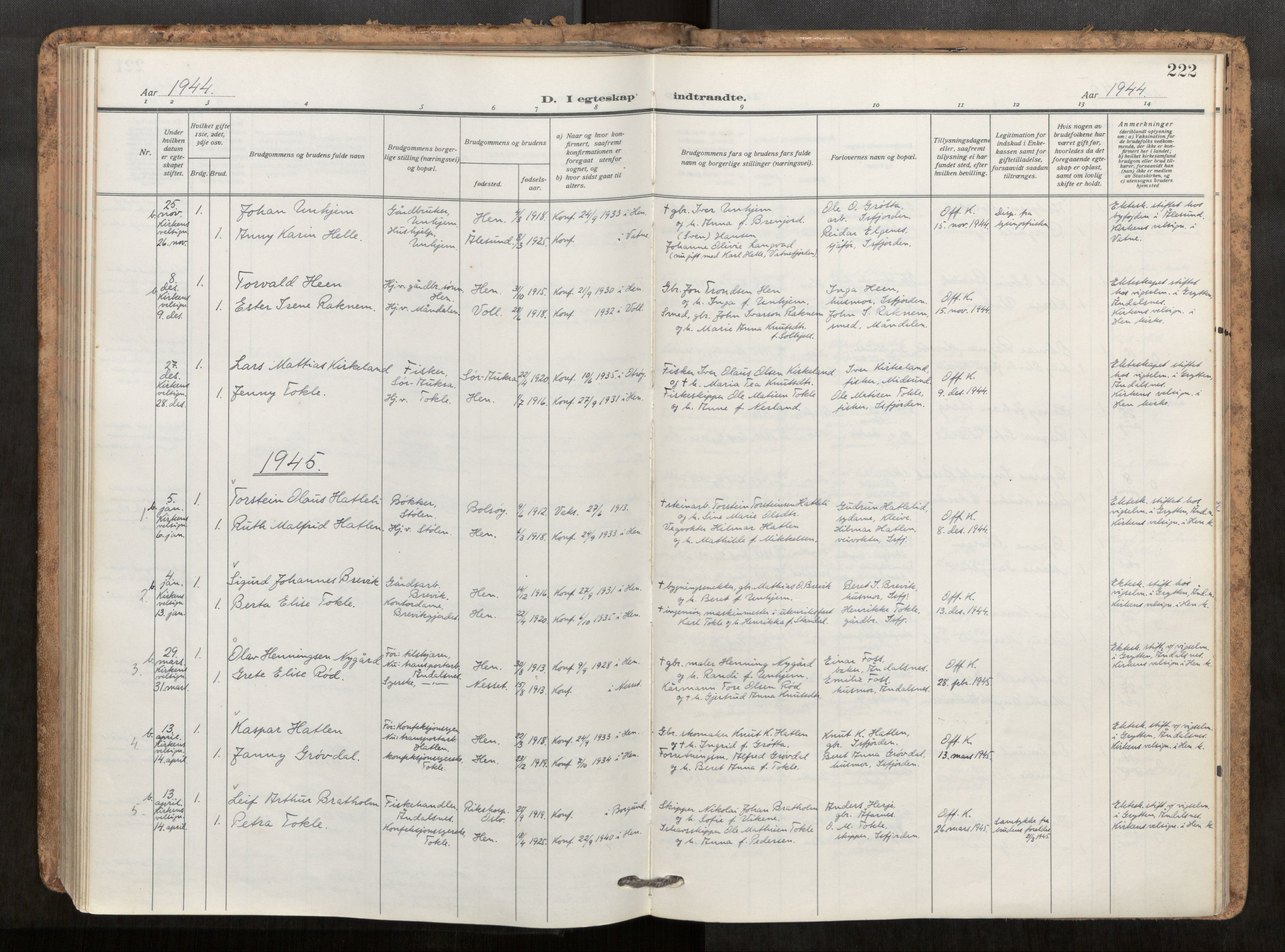 Ministerialprotokoller, klokkerbøker og fødselsregistre - Møre og Romsdal, SAT/A-1454/545/L0596: Parish register (official) no. 545A04, 1921-1956, p. 222