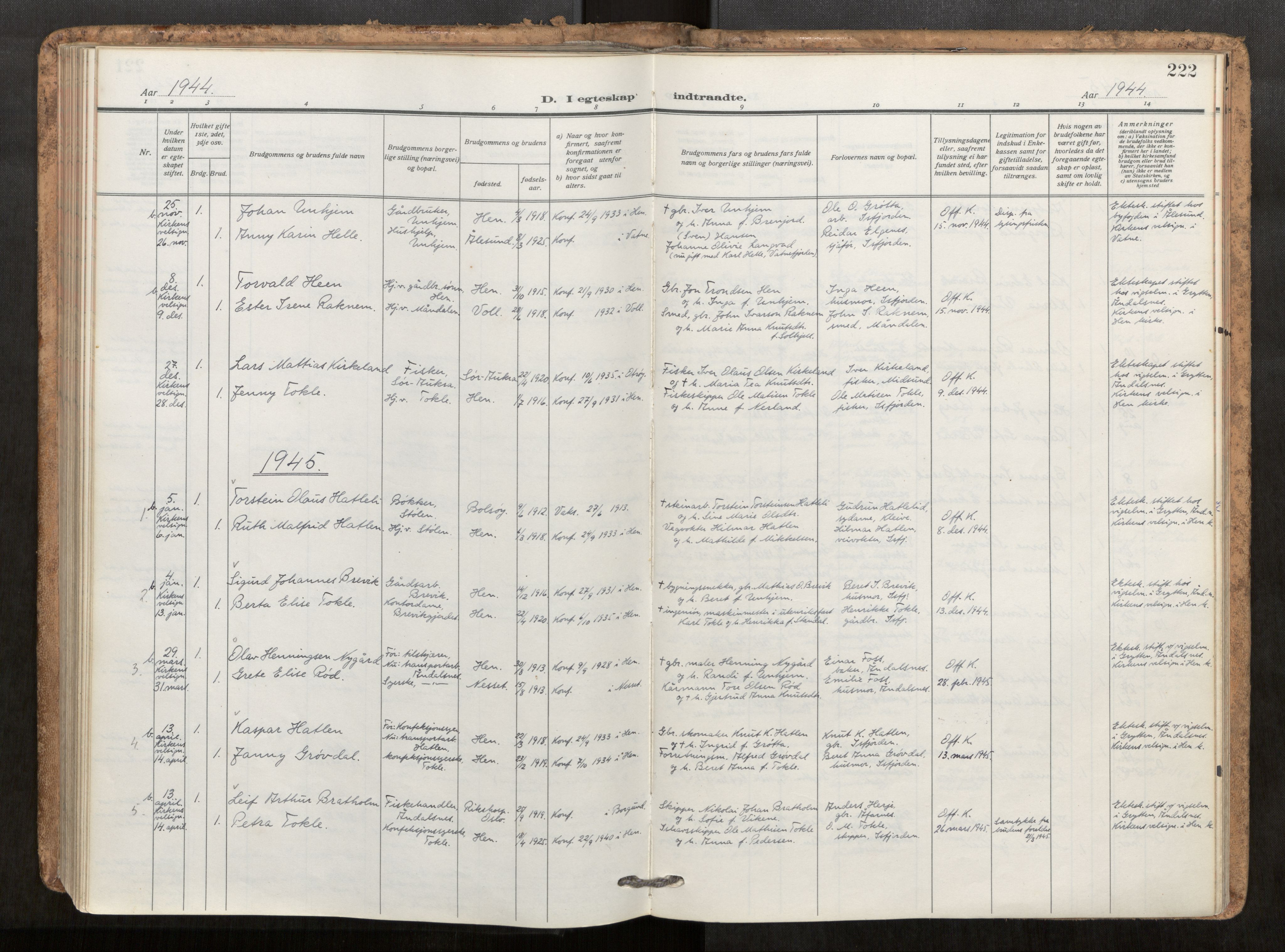 Ministerialprotokoller, klokkerbøker og fødselsregistre - Møre og Romsdal, AV/SAT-A-1454/545/L0596: Parish register (official) no. 545A04, 1921-1956, p. 222