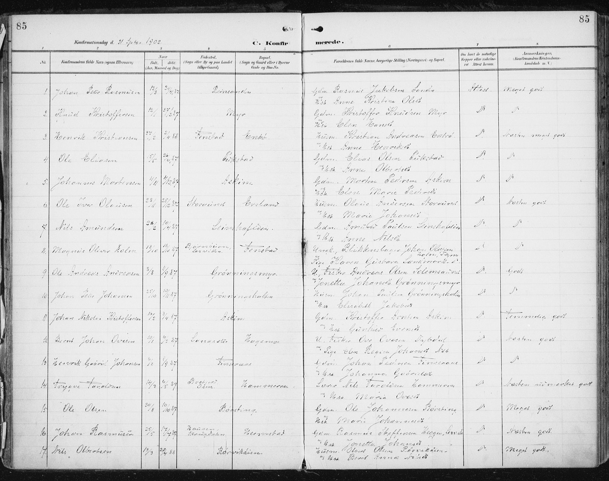 Ministerialprotokoller, klokkerbøker og fødselsregistre - Sør-Trøndelag, SAT/A-1456/646/L0616: Parish register (official) no. 646A14, 1900-1918, p. 85