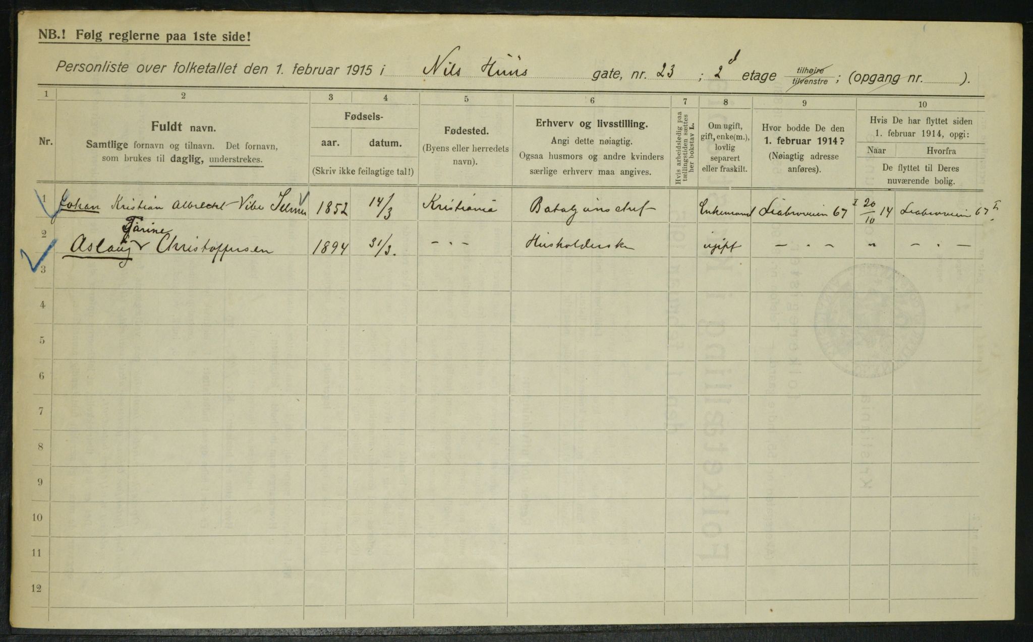 OBA, Municipal Census 1915 for Kristiania, 1915, p. 70565