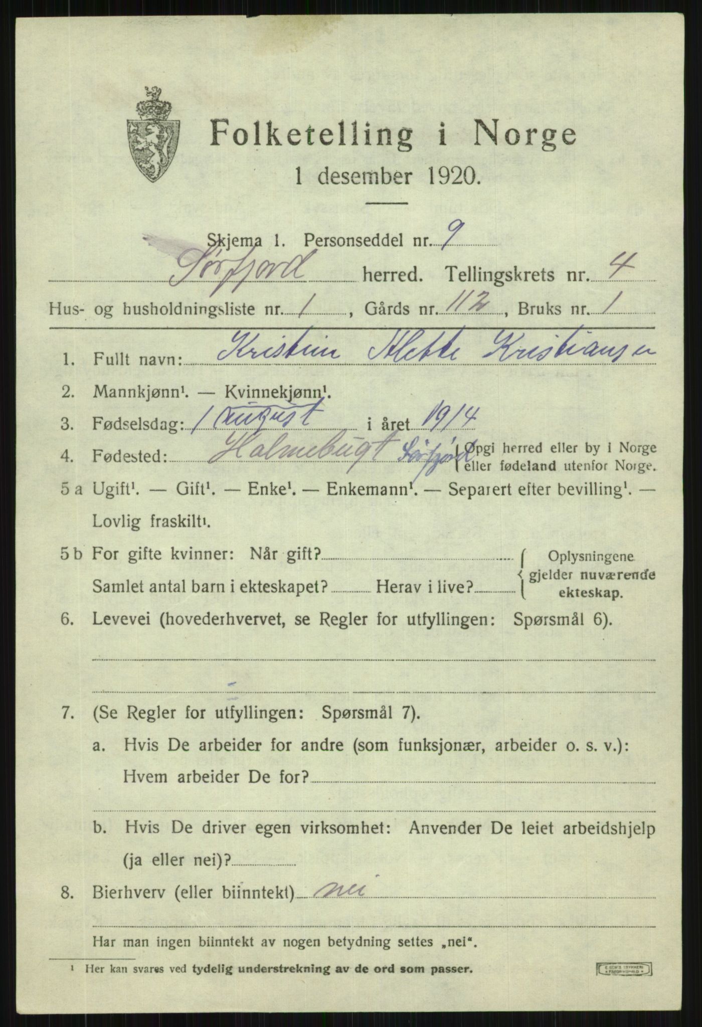 SATØ, 1920 census for Sørfjord, 1920, p. 1366