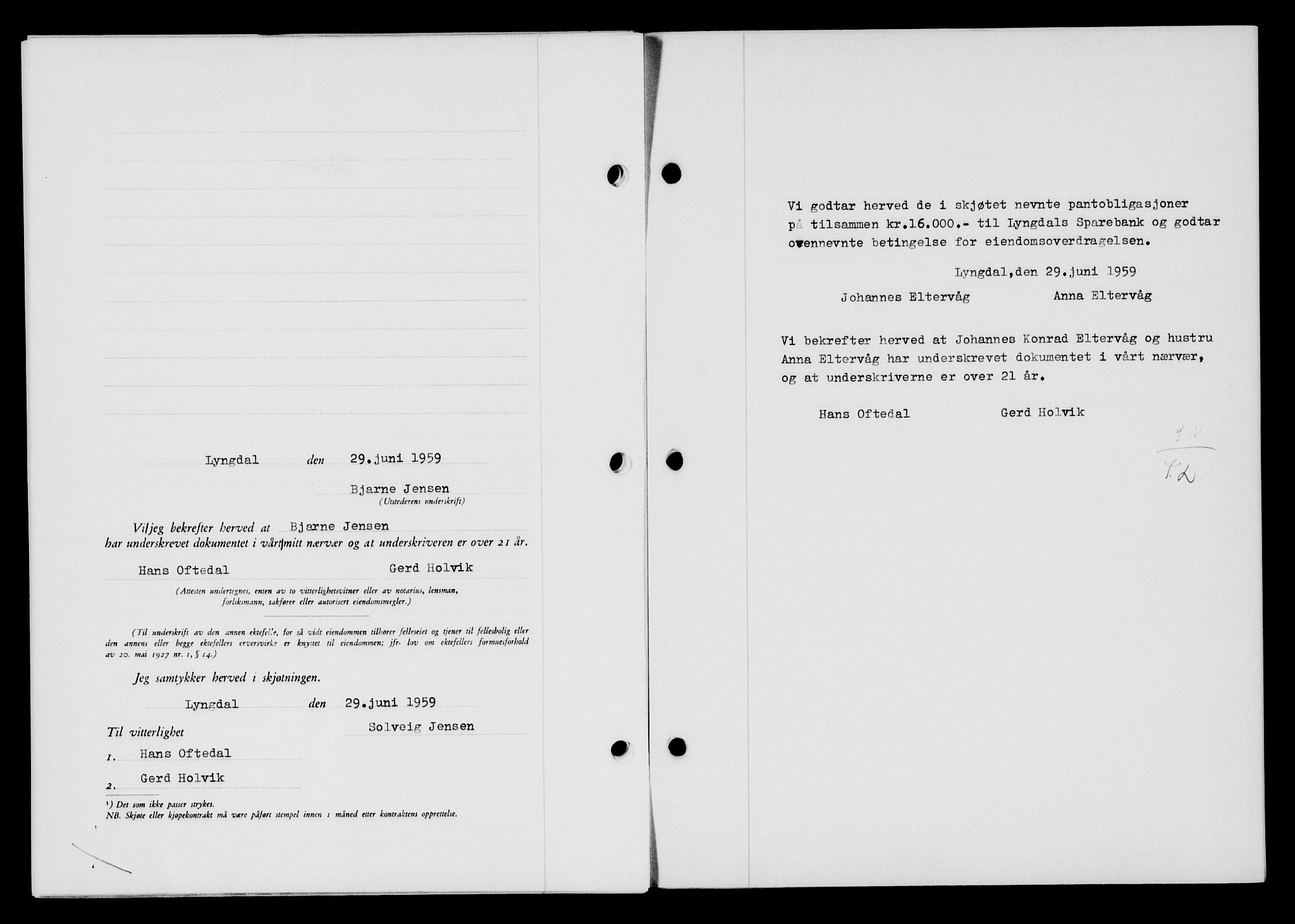 Lyngdal sorenskriveri, AV/SAK-1221-0004/G/Gb/L0678: Mortgage book no. A XXIV, 1958-1959, Diary no: : 492/1959