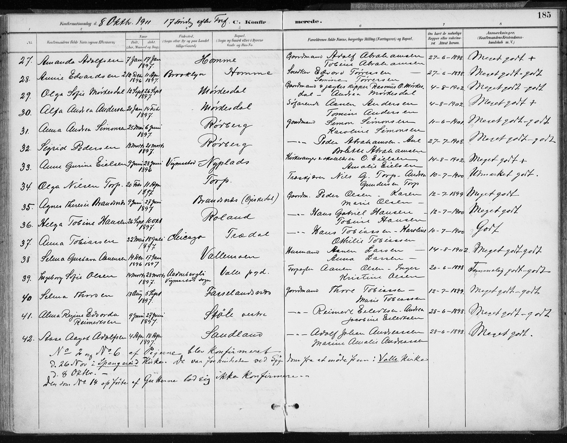 Sør-Audnedal sokneprestkontor, AV/SAK-1111-0039/F/Fa/Fab/L0010: Parish register (official) no. A 10, 1892-1913, p. 186
