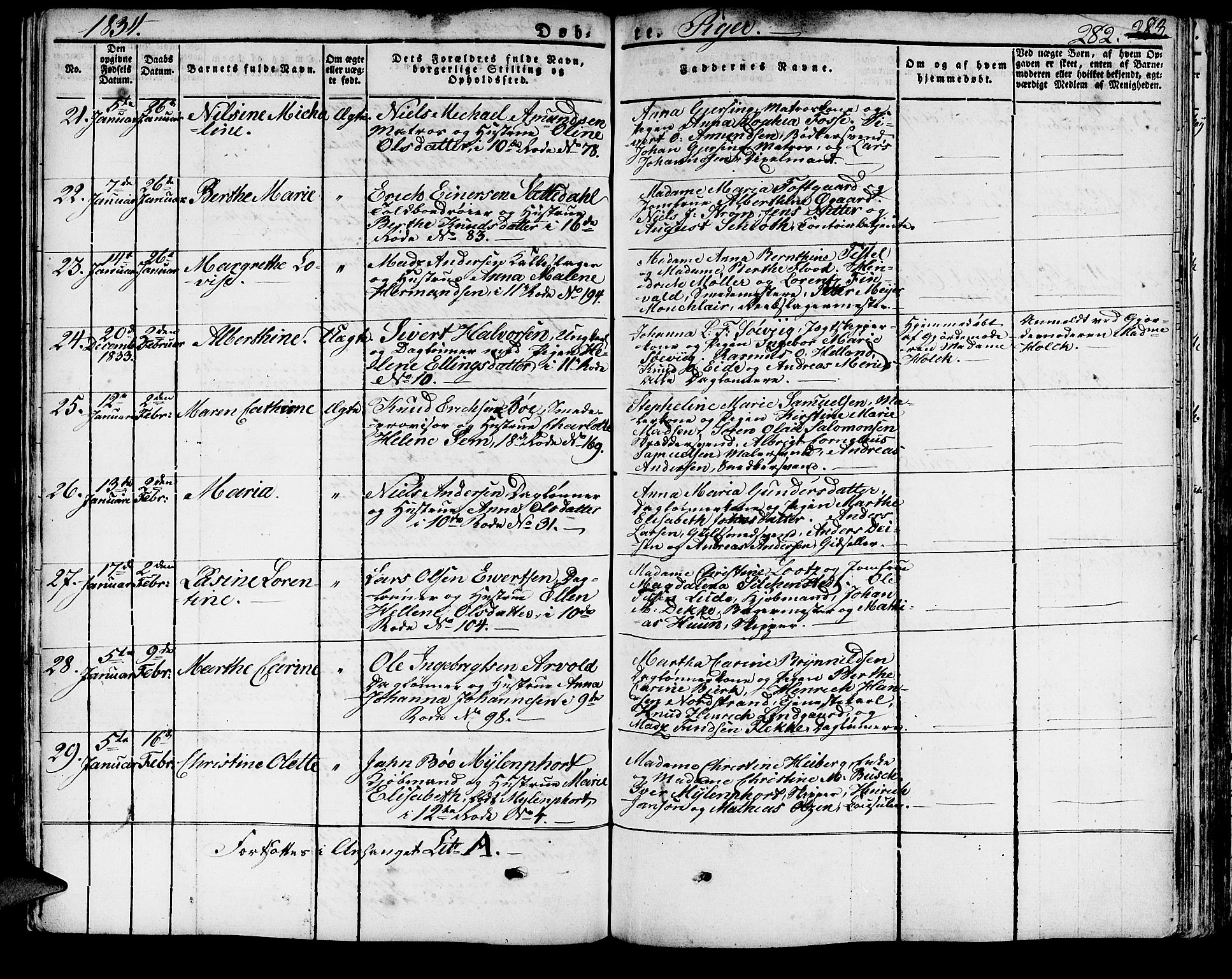 Domkirken sokneprestembete, SAB/A-74801/H/Haa/L0012: Parish register (official) no. A 12, 1821-1840, p. 282