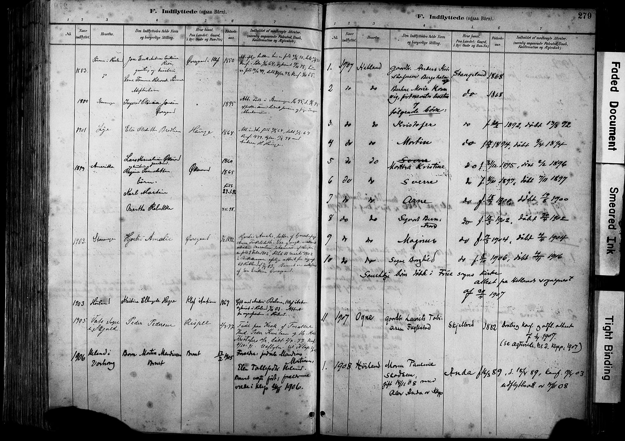 Klepp sokneprestkontor, SAST/A-101803/001/3/30BA/L0009: Parish register (official) no. A 7, 1886-1915, p. 279