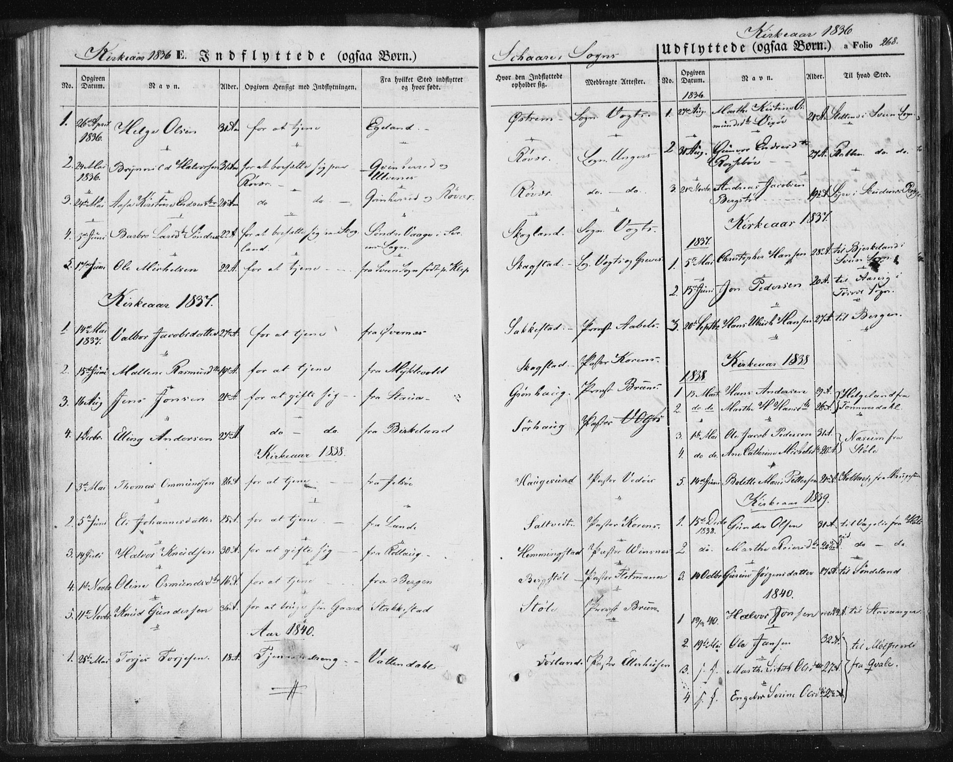 Torvastad sokneprestkontor, SAST/A -101857/H/Ha/Haa/L0006: Parish register (official) no. A 6, 1836-1847, p. 268