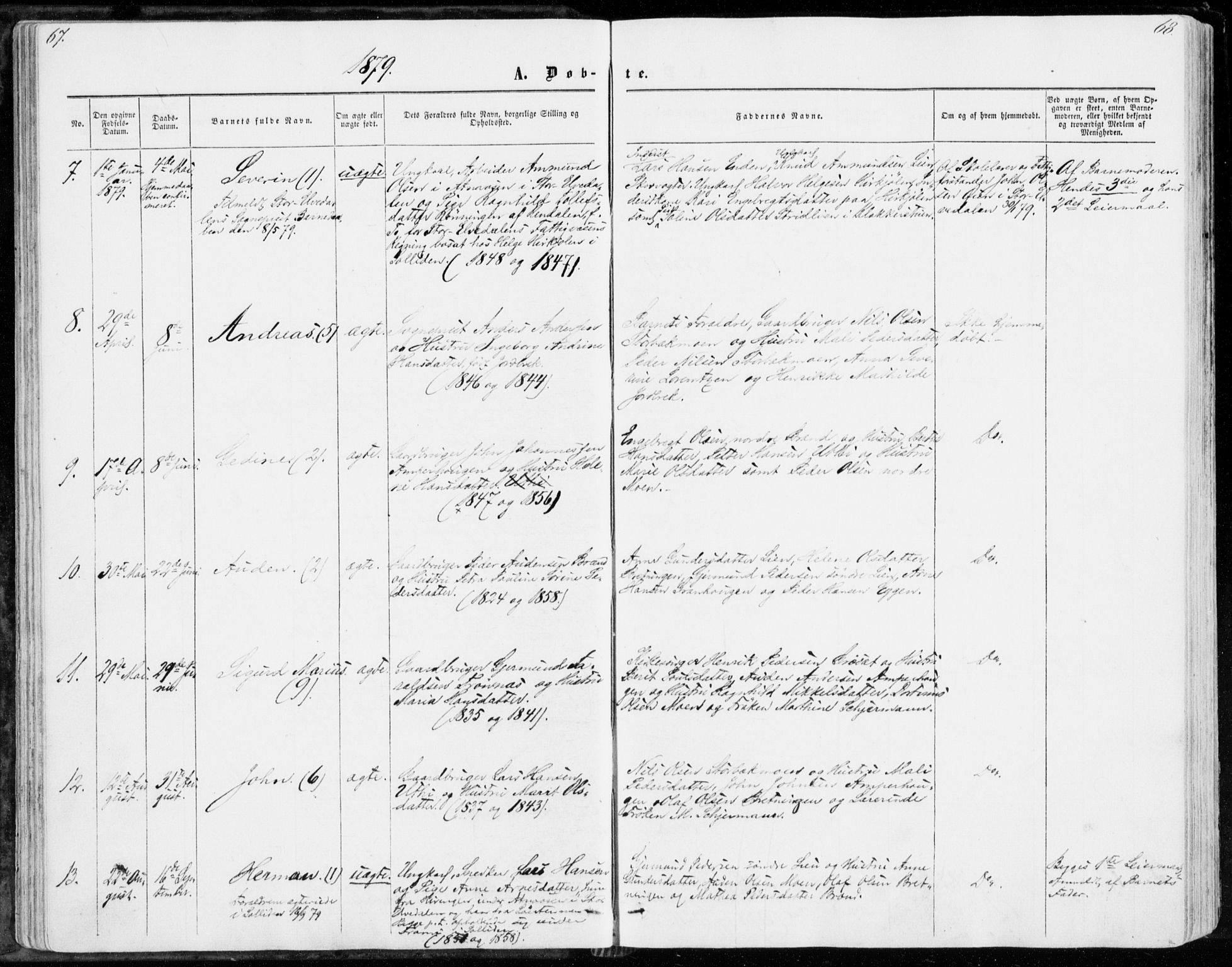 Sollia prestekontor, AV/SAH-PREST-050/H/Ha/Haa/L0001: Parish register (official) no. 1, 1856-1885, p. 67-68