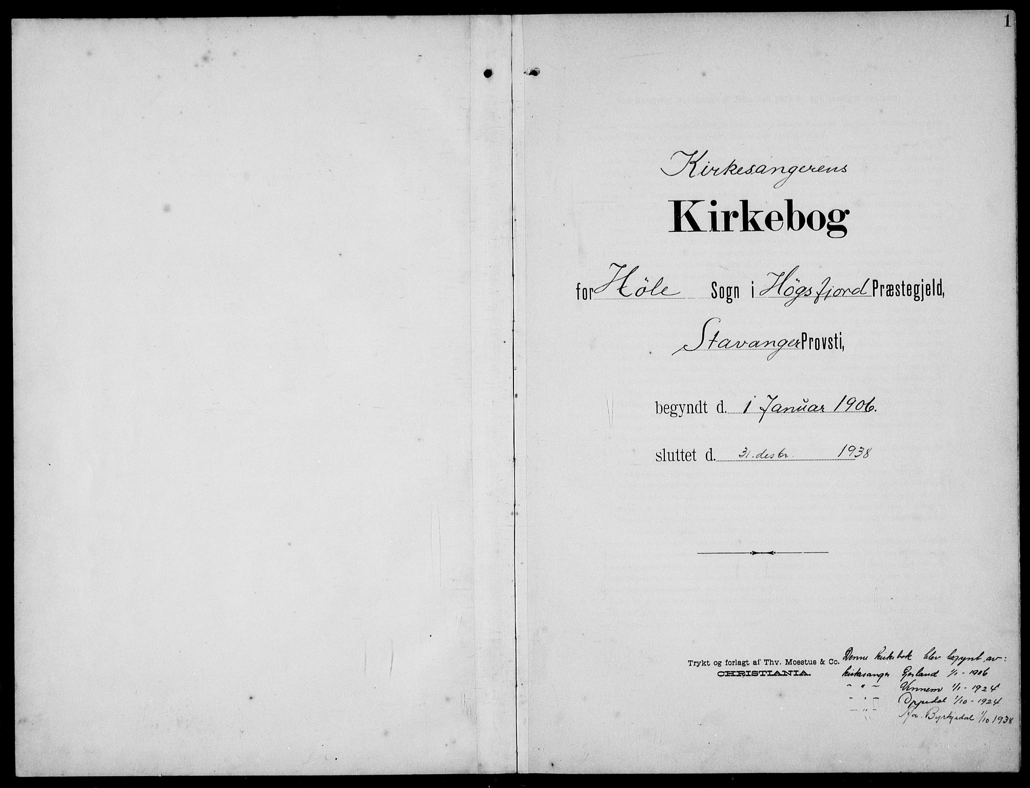 Høgsfjord sokneprestkontor, AV/SAST-A-101624/H/Ha/Hab/L0004: Parish register (copy) no. B 4, 1906-1938, p. 1