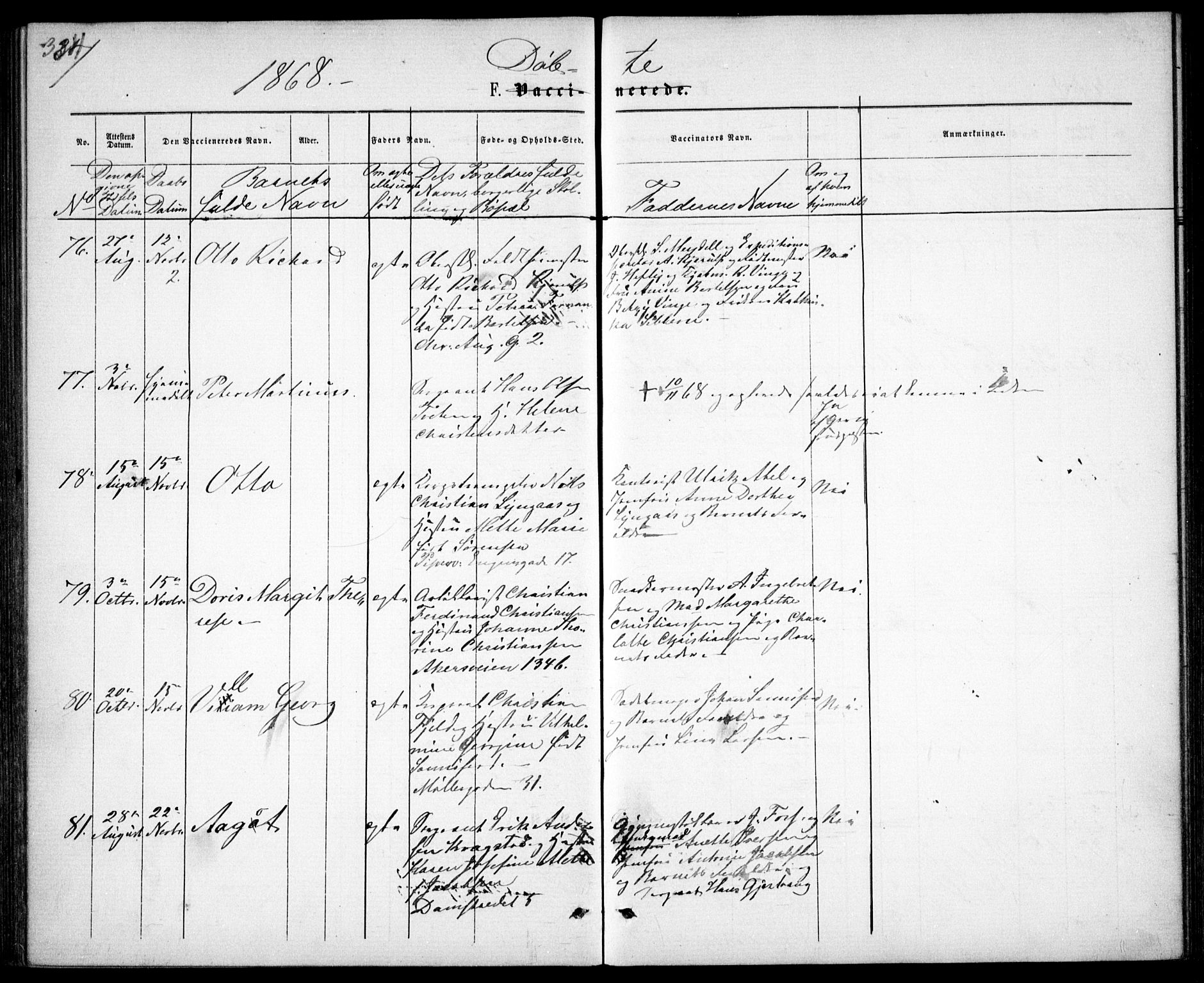 Garnisonsmenigheten Kirkebøker, AV/SAO-A-10846/G/Ga/L0006: Parish register (copy) no. 6, 1860-1880, p. 334