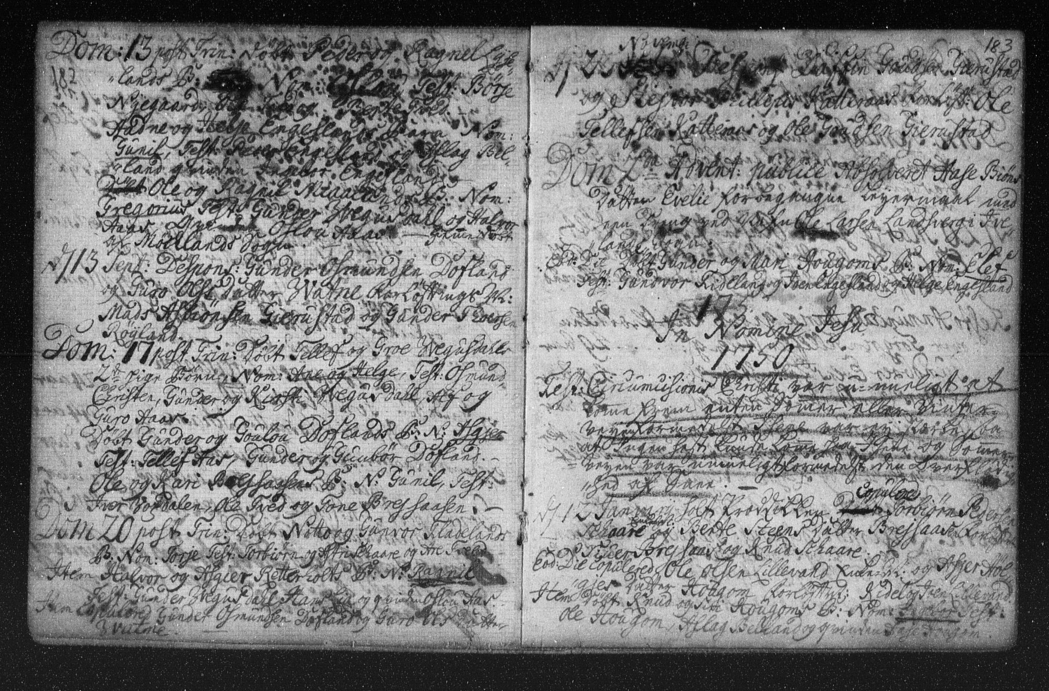 Herefoss sokneprestkontor, AV/SAK-1111-0019/F/Fa/Fab/L0001: Parish register (official) no. A 1, 1704-1779, p. 182-183