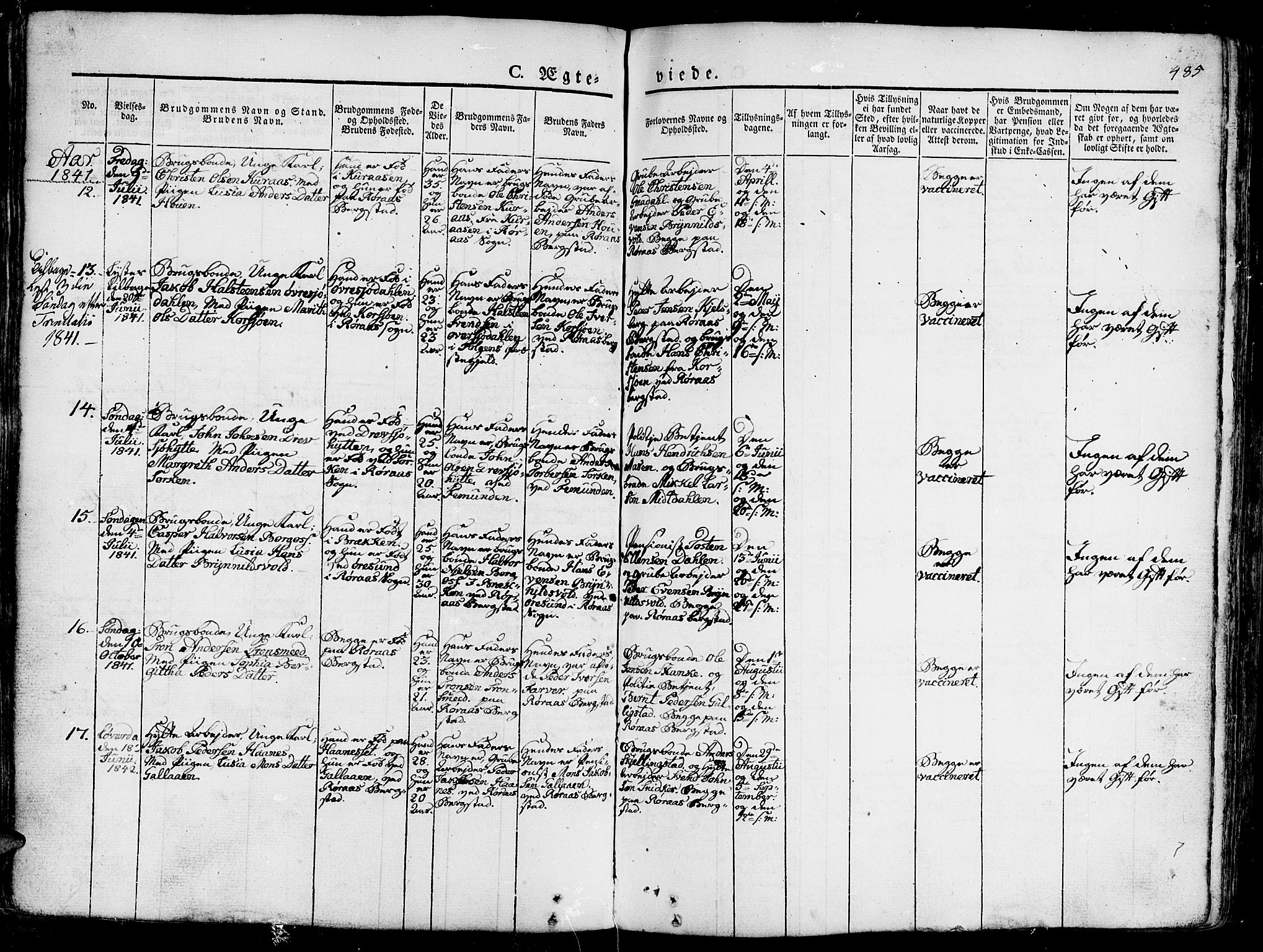 Ministerialprotokoller, klokkerbøker og fødselsregistre - Sør-Trøndelag, SAT/A-1456/681/L0939: Parish register (copy) no. 681C03, 1829-1855, p. 485