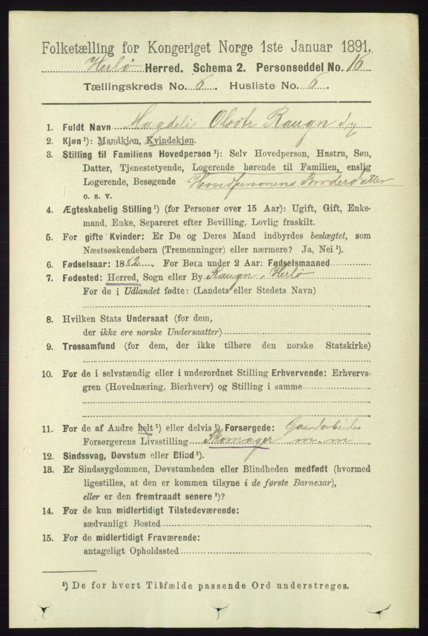 RA, 1891 census for 1258 Herdla, 1891, p. 2669