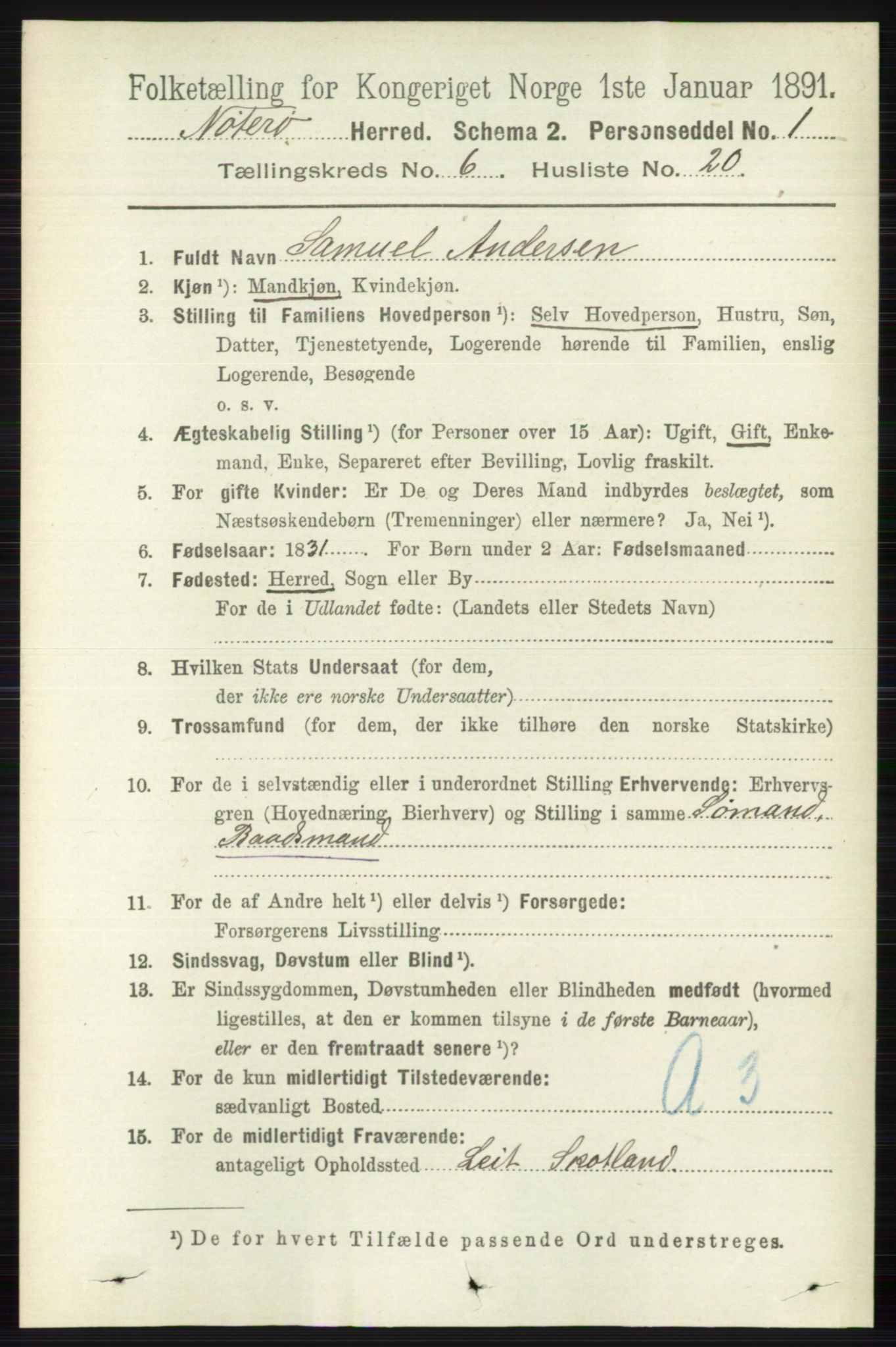 RA, 1891 census for 0722 Nøtterøy, 1891, p. 2953