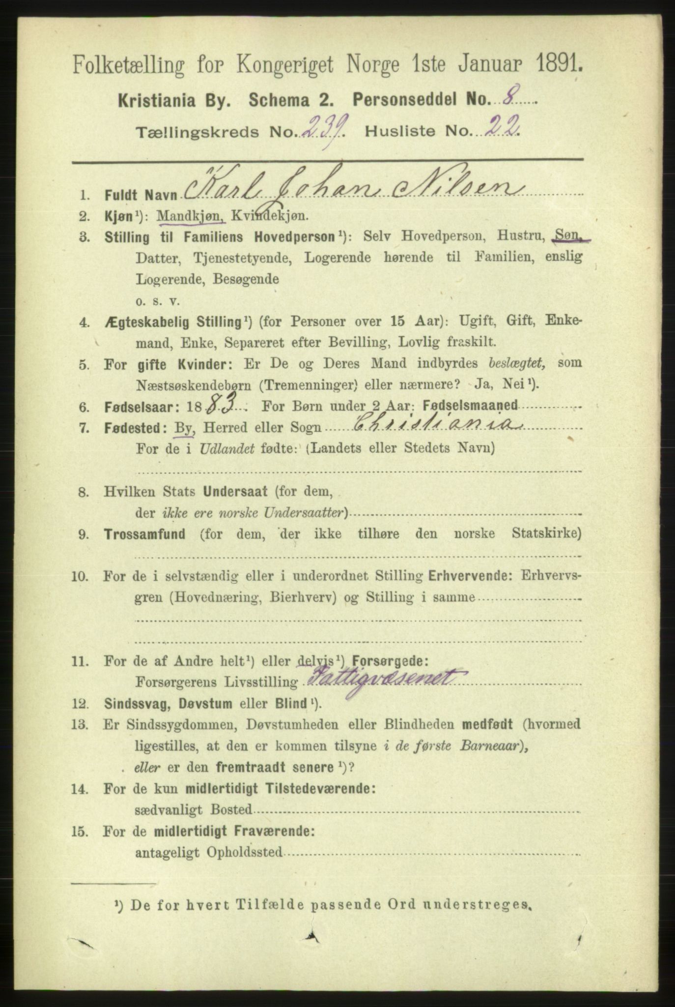 RA, 1891 census for 0301 Kristiania, 1891, p. 145816