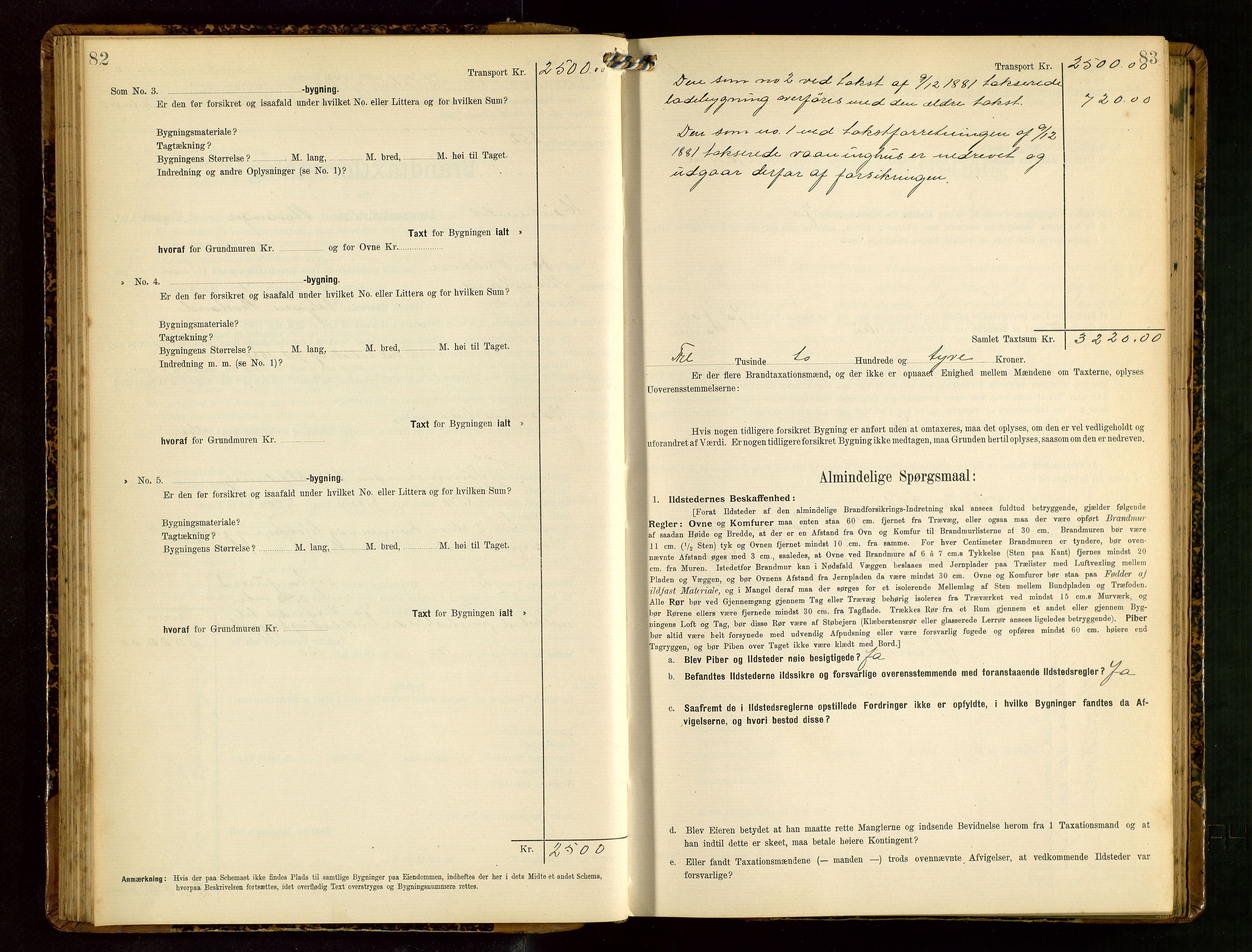 Håland lensmannskontor, AV/SAST-A-100100/Gob/L0003: Branntakstprotokoll - skjematakst. Register i boken., 1909-1910, p. 82-83