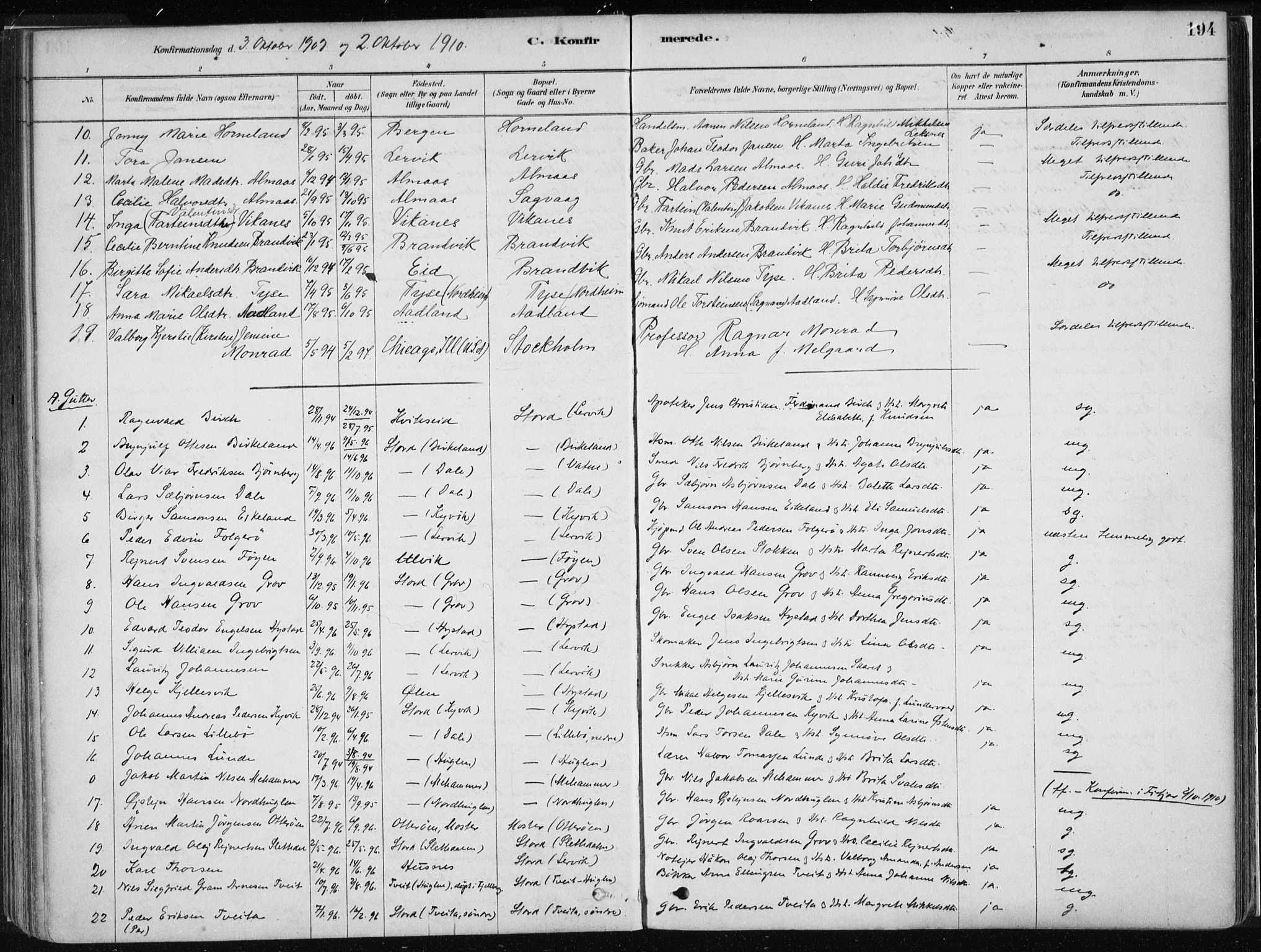 Stord sokneprestembete, AV/SAB-A-78201/H/Haa: Parish register (official) no. B 2, 1878-1913, p. 194