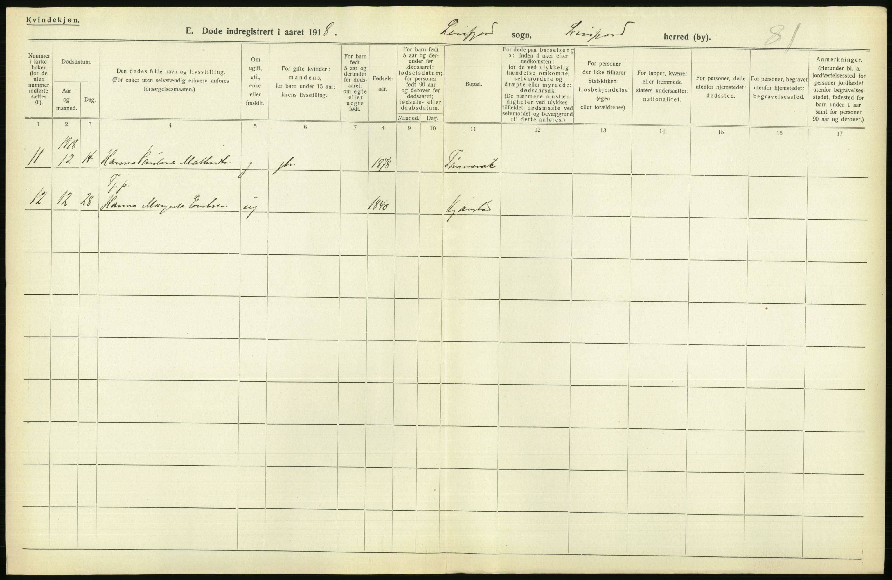 Statistisk sentralbyrå, Sosiodemografiske emner, Befolkning, AV/RA-S-2228/D/Df/Dfb/Dfbh/L0055: Nordland fylke: Døde. Bygder og byer., 1918, p. 224