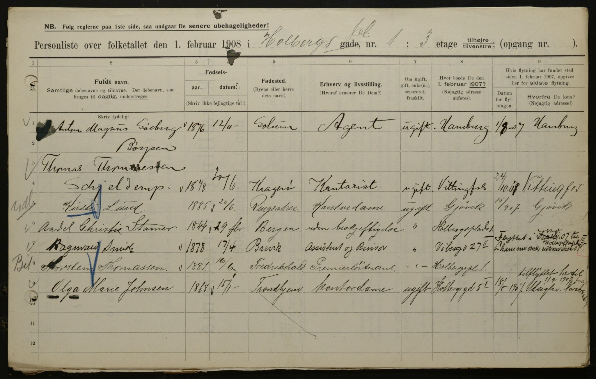 OBA, Municipal Census 1908 for Kristiania, 1908, p. 36452